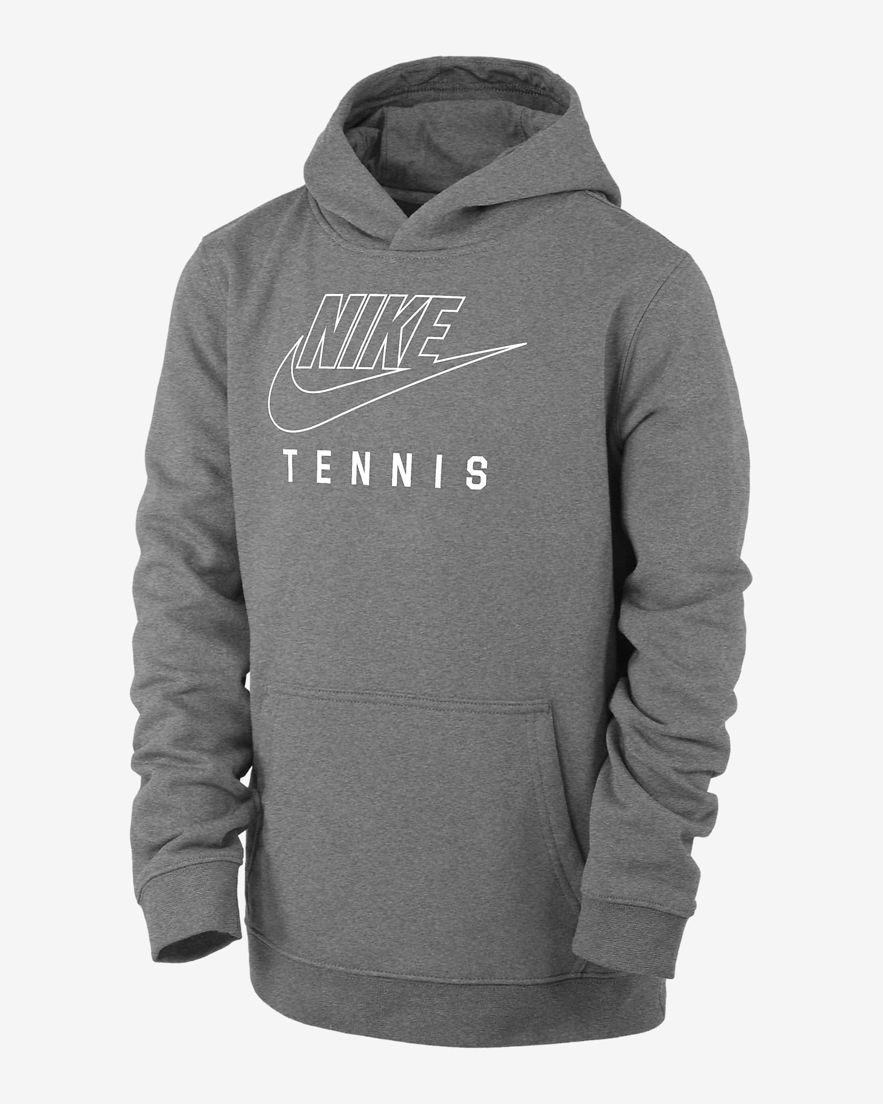 Nike Swoosh Club Fleece Big Kids' Tennis Pullover Hoodie - Dark Grey Heather