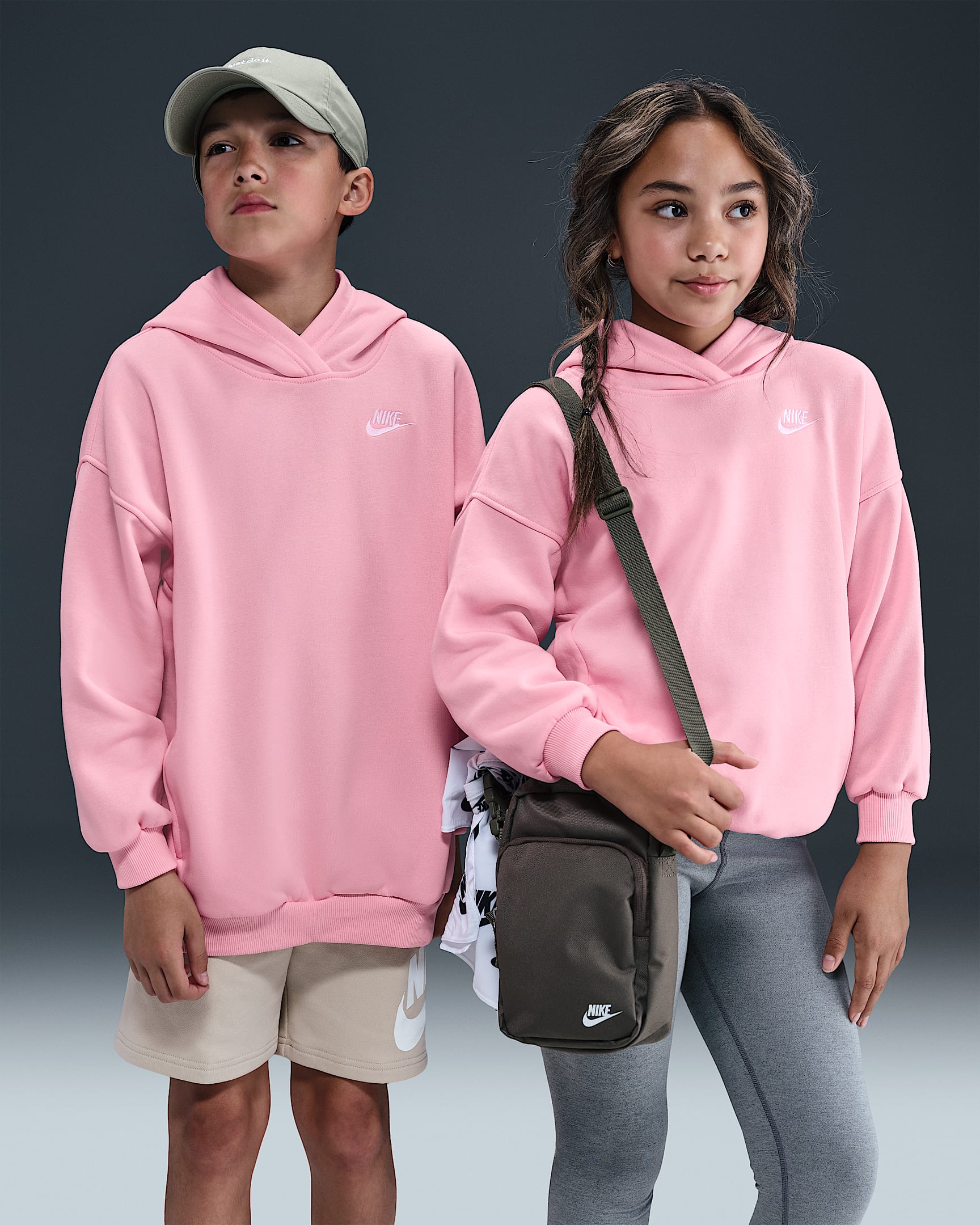 Nike Sportswear Club Fleece Big Kids' Oversized Pullover Hoodie - Medium Soft Pink/Medium Soft Pink/White