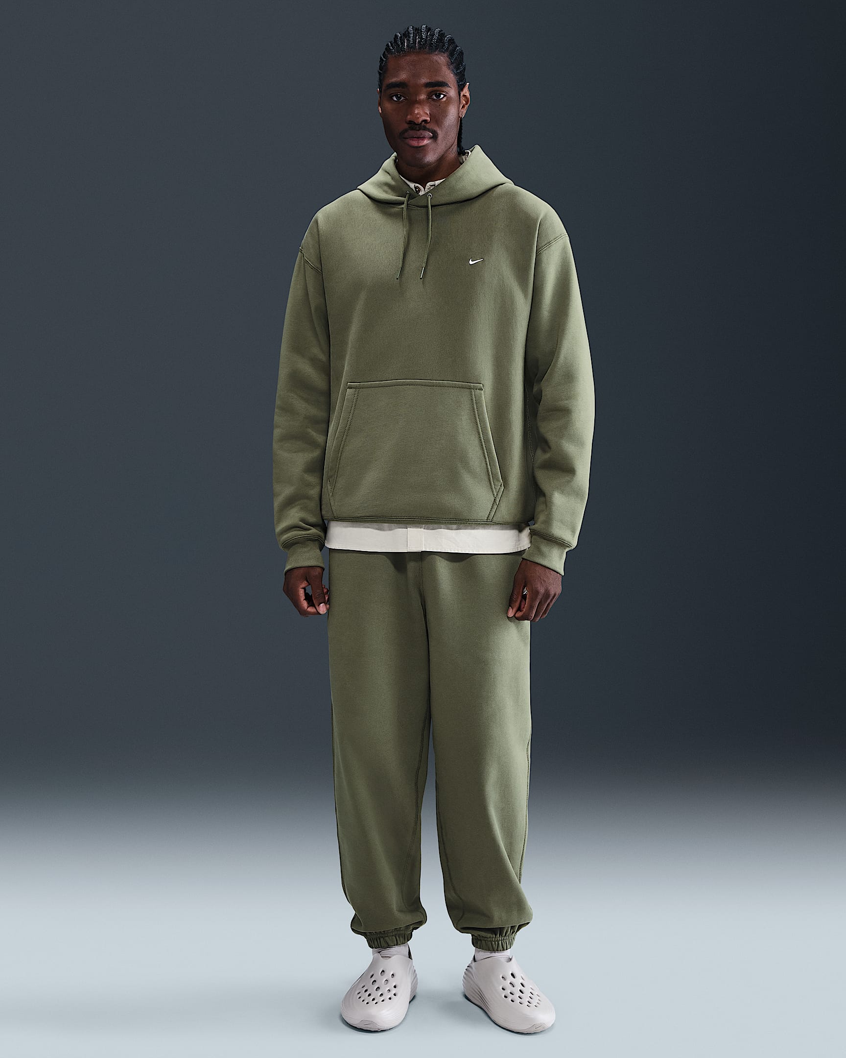 Nike Solo Swoosh Men's Cuffed Fleece Pants - Medium Olive/Medium Olive/White