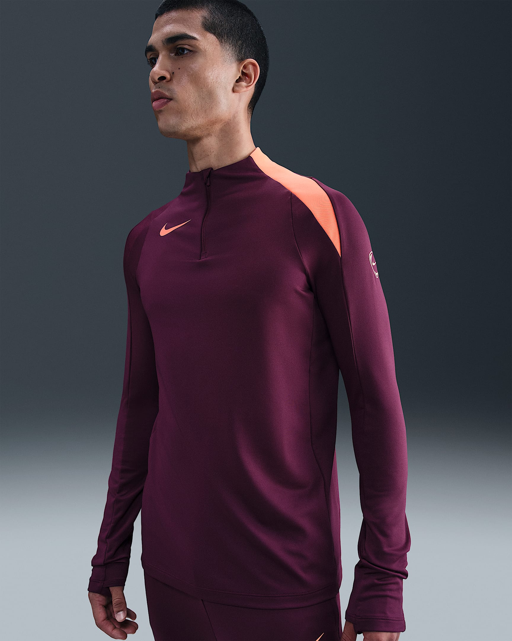 Nike Strike Men's Dri-FIT Soccer Drill Top - Bordeaux/Bordeaux/Orange Pulse/Orange Pulse
