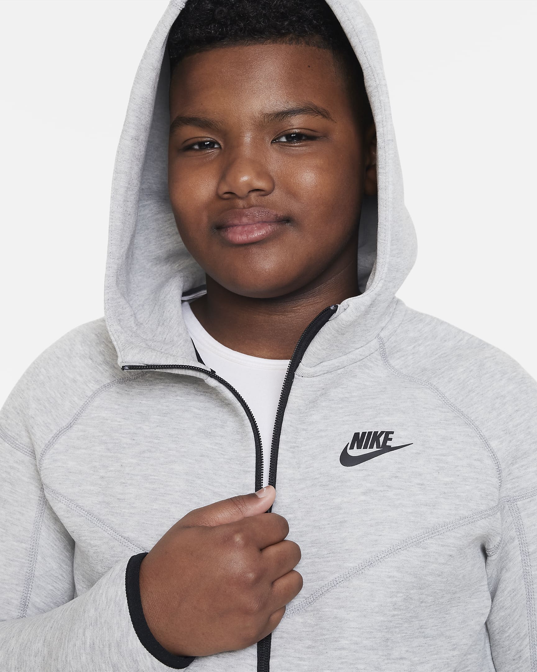 Nike Sportswear Tech Fleece-hættetrøje med lynlås i fuld længde (udvidet størrelse) til større børn (drenge) - Dark Grey Heather/sort/sort