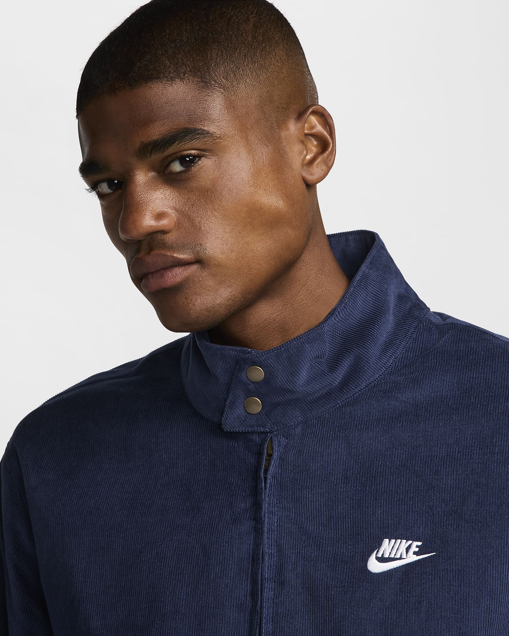 Nike Sportswear Club Men's Corduroy Harrington Jacket - Midnight Navy/White