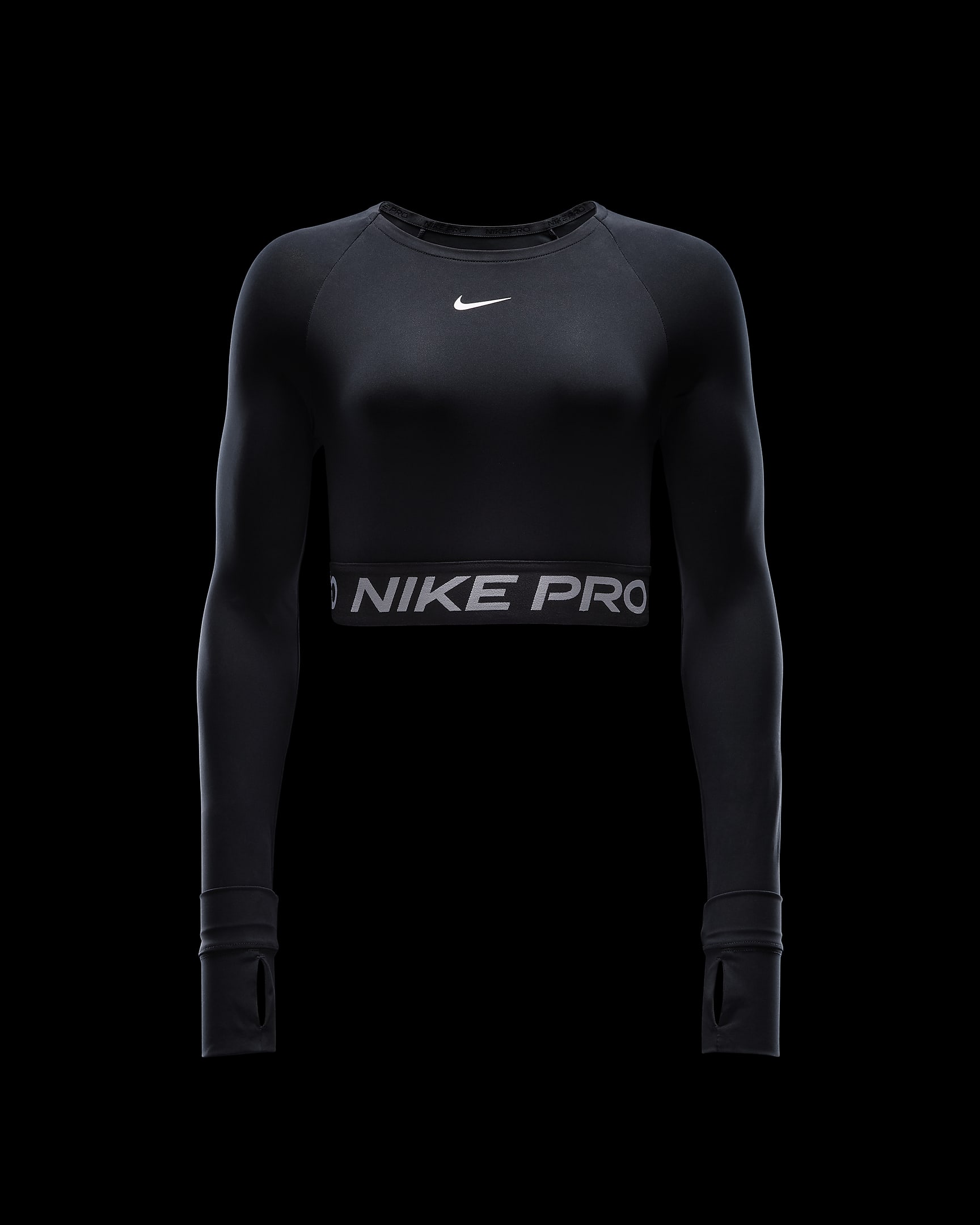 Kort Nike Pro Dri-FIT-top med lange ærmer til kvinder - sort/hvid