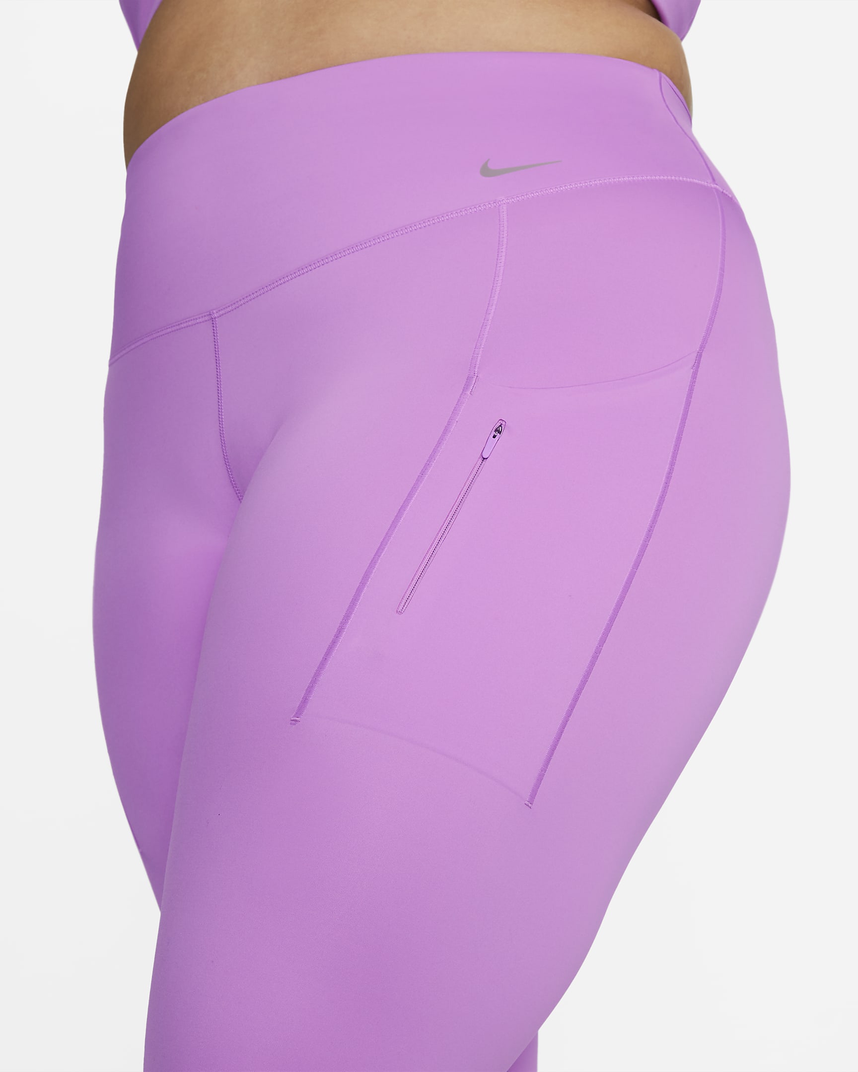 Leggings cropped de tiro alto y sujeción firme con bolsillos para mujer Nike Go (talla grande) - Fucsia enérgico/Negro