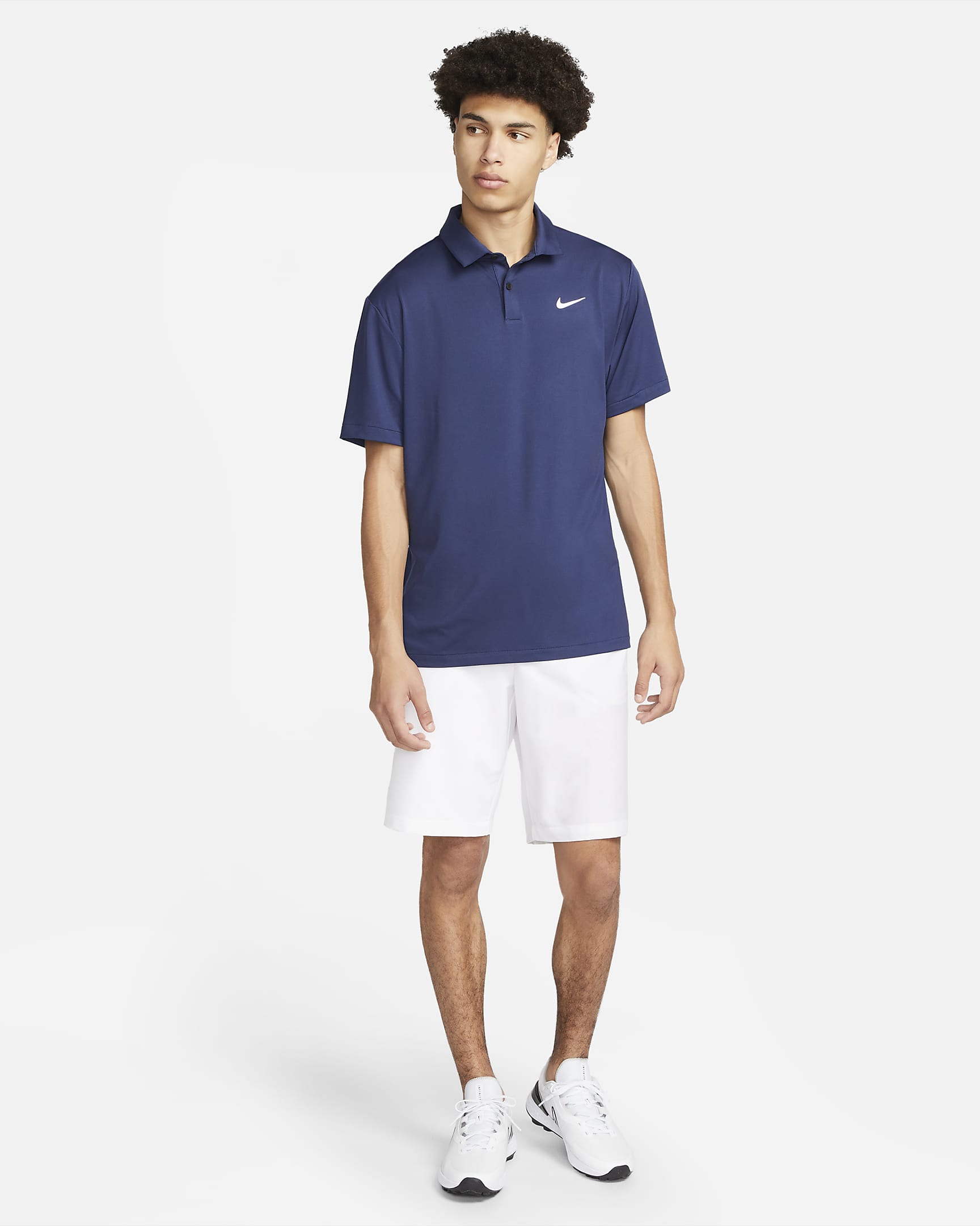 Nike Dri-FIT Tour egyszínű, galléros férfi golfpóló - Midnight Navy/Fehér