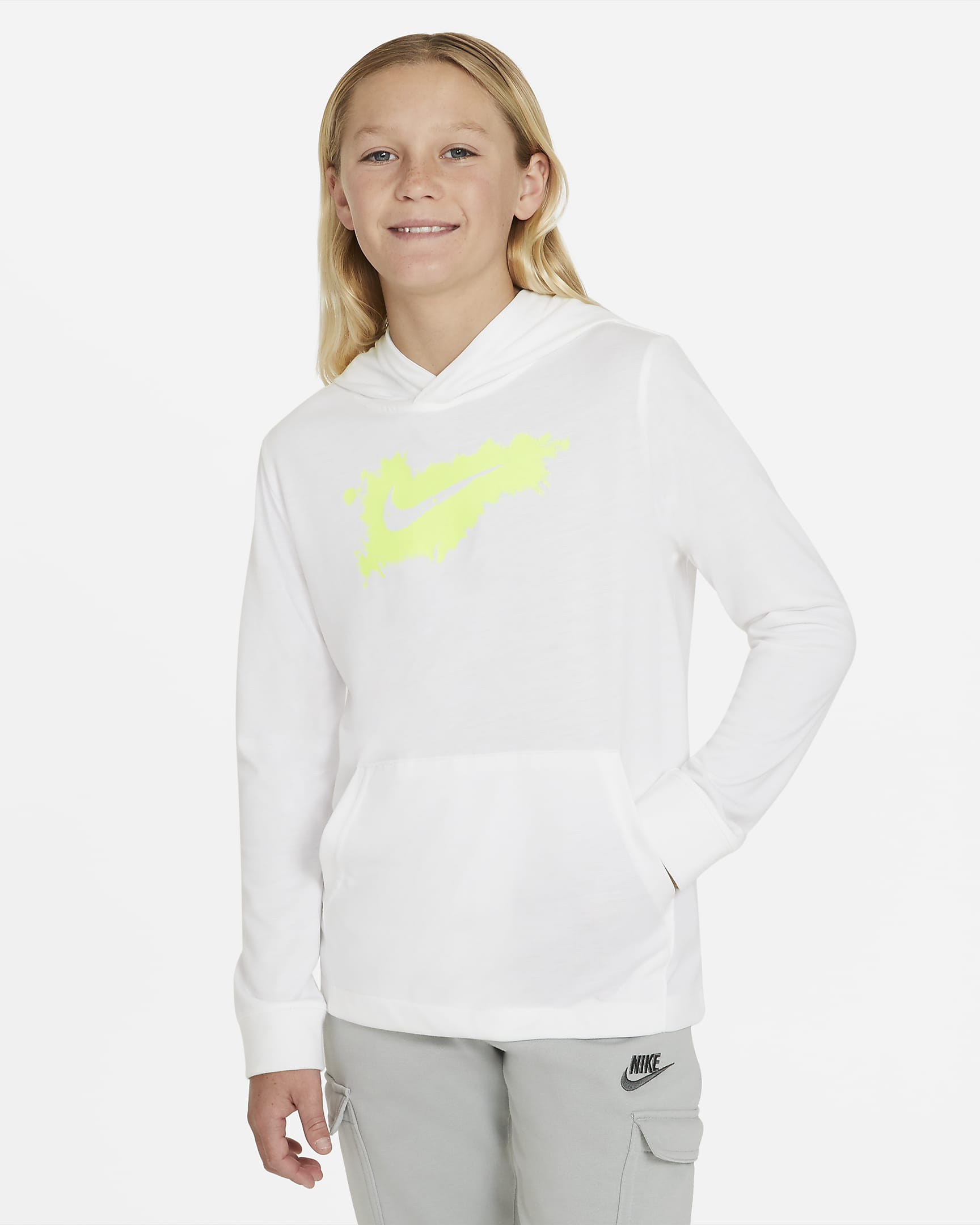 Nike Sportswear Big Kids' (Boys') Jersey Hoodie - White/Volt