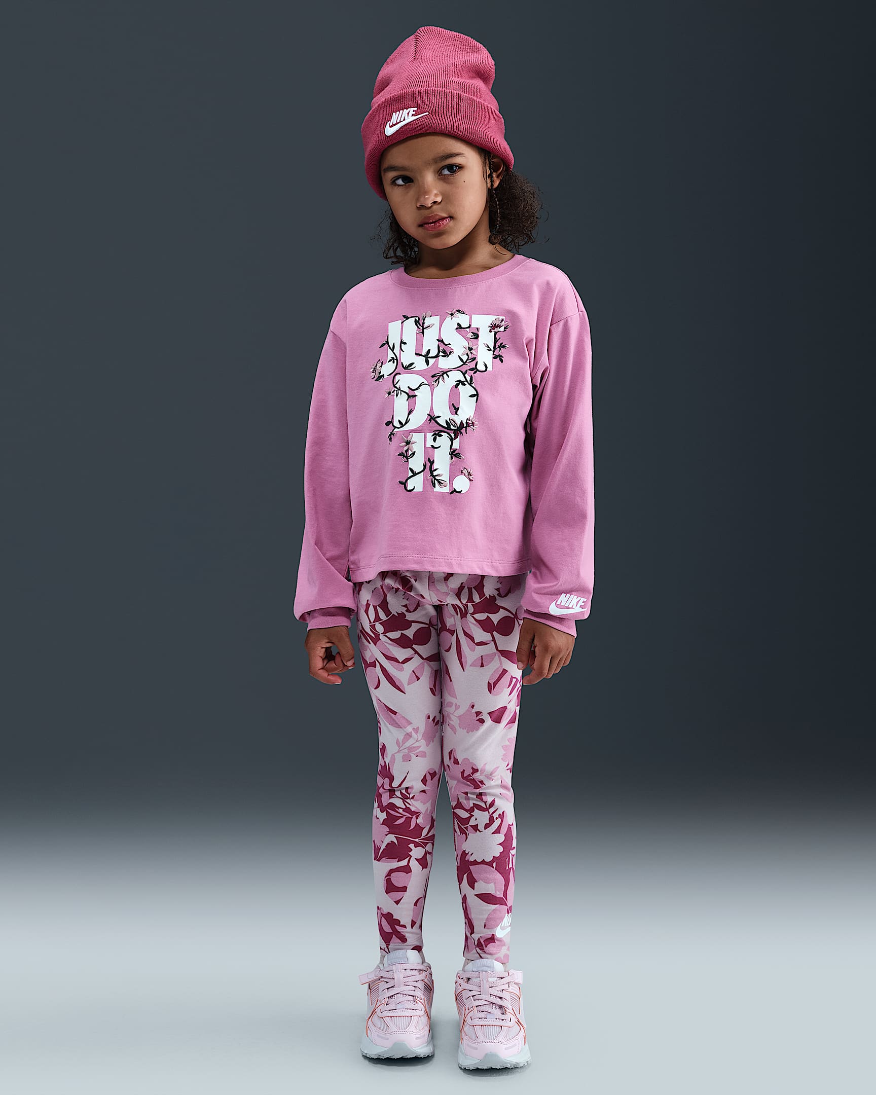 Nike Little Kids' Printed Club Long Sleeve T-Shirt and Leggings Set - Platinum Violet