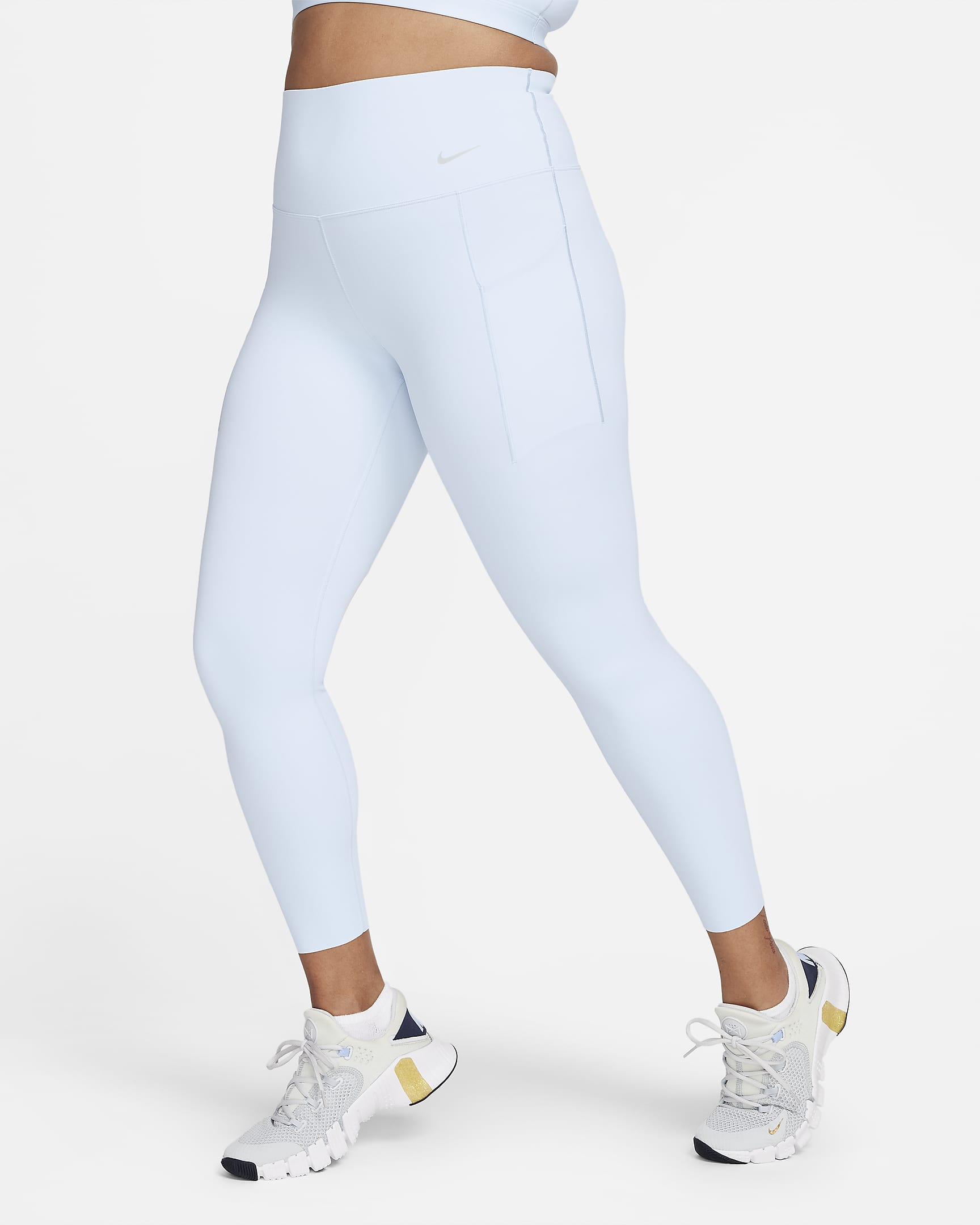 Nike Universa Women's Medium-Support High-Waisted 7/8 Leggings with Pockets - Blue Tint/Black