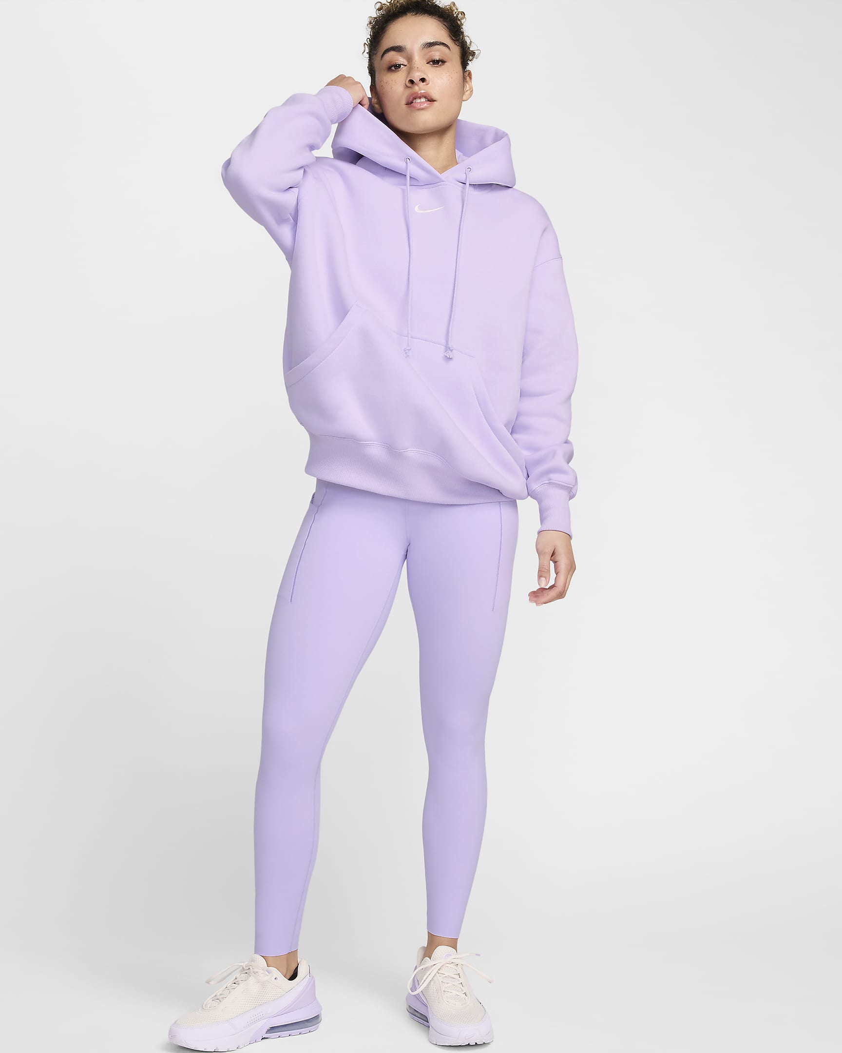 Legging long taille haute à maintien normal avec poches Nike Universa pour femme - Lilac Bloom/Noir