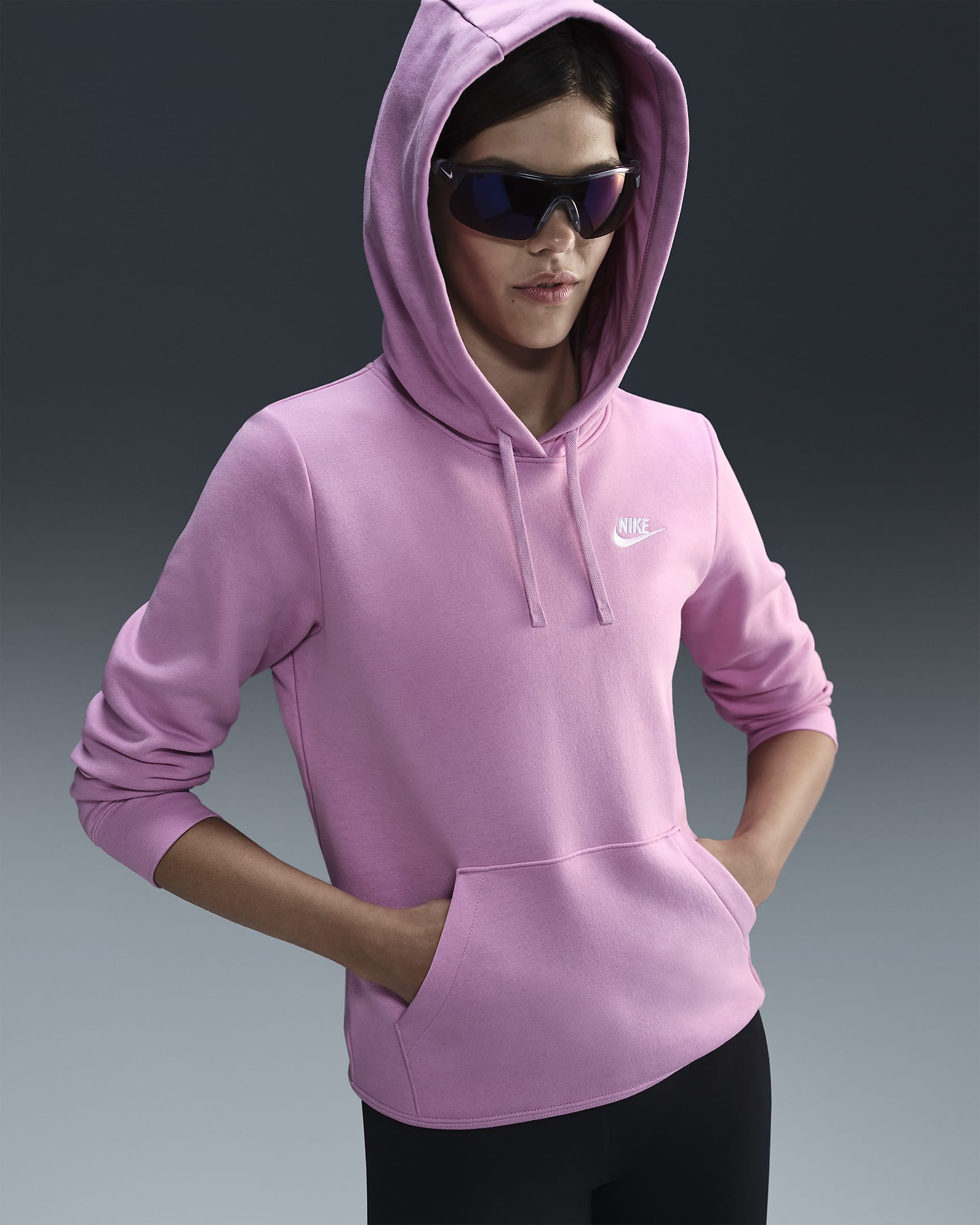 Sudadera con gorro sin cierre para mujer Nike Sportswear Club Fleece - Rosa extremo/Blanco