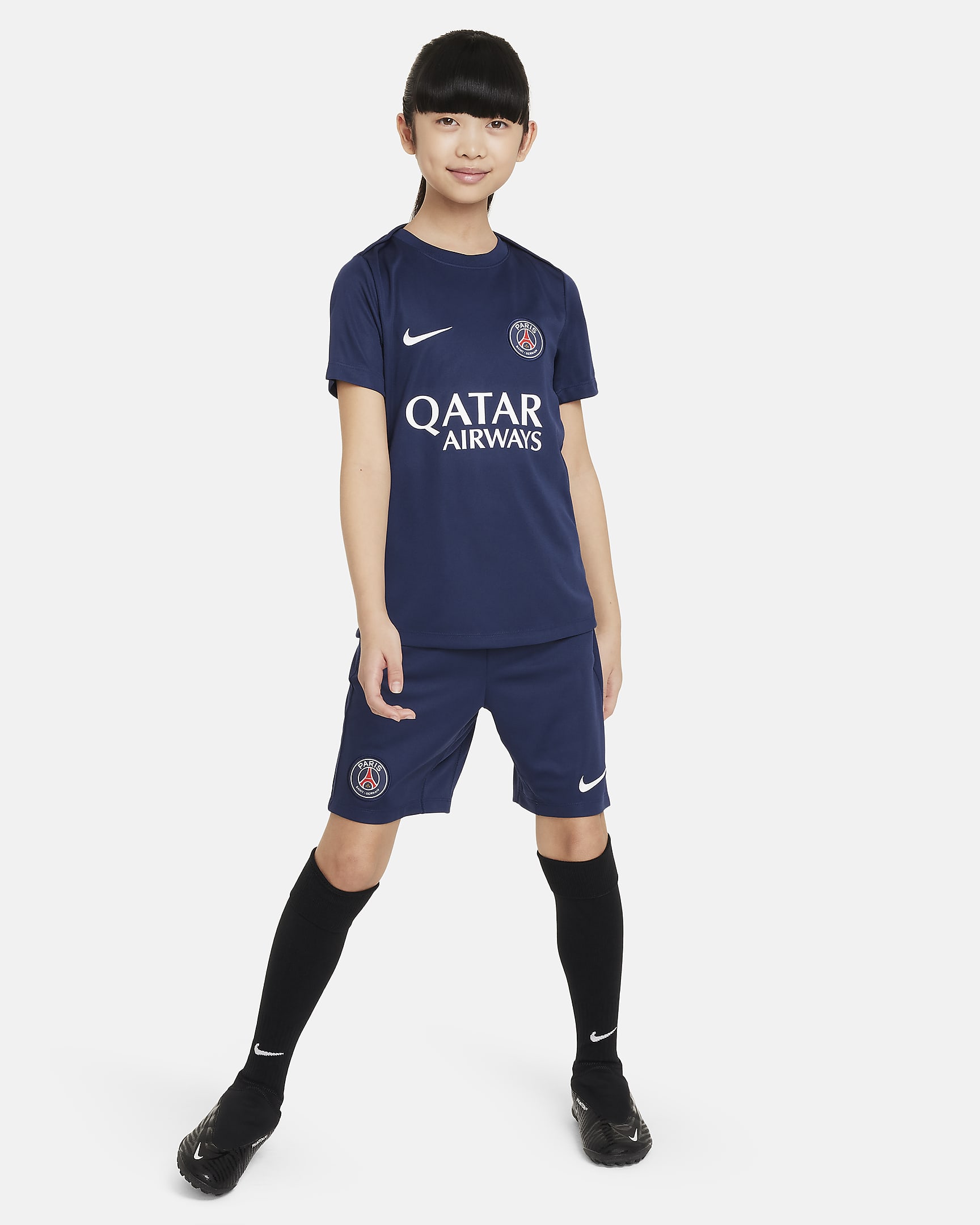 Haut de foot en maille à manches courtes Nike Dri-FIT Paris Saint-Germain Academy Pro pour ado - Midnight Navy/Blanc