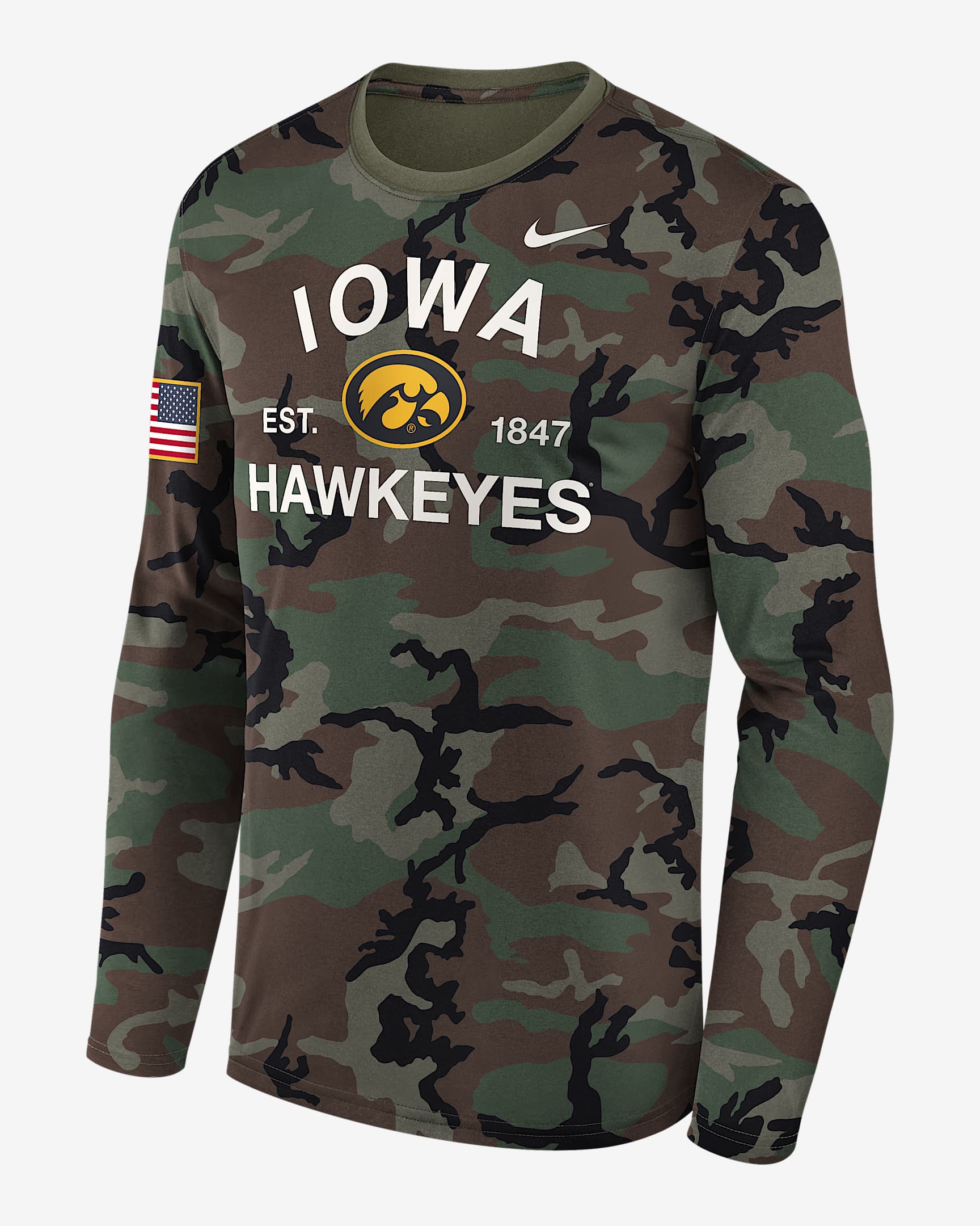 Iowa 2025 Military Appreciation Legend Men's Nike Dri-FIT College Long-Sleeve T-Shirt - Olive