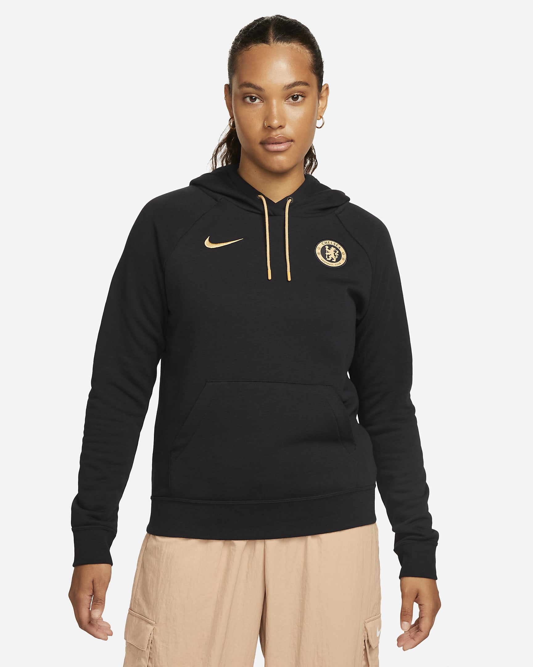 Chelsea FC Essential Women's Nike Fleece Pullover Hoodie - Pitch Blue/Club Gold