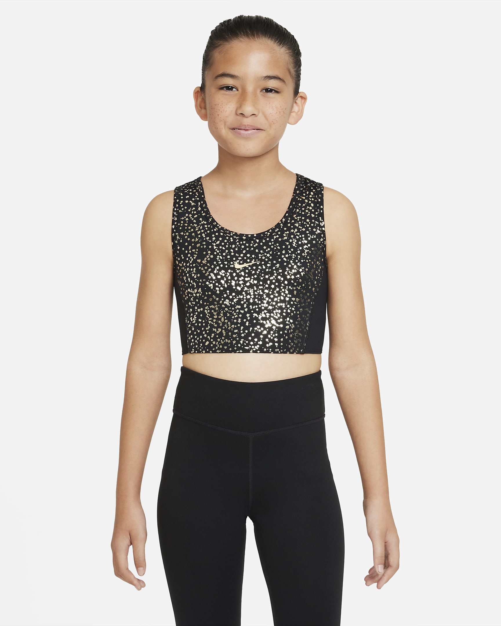 Nike Dri-FIT One Older Kids' (Girls') Crop Tank - Black/Metallic Gold