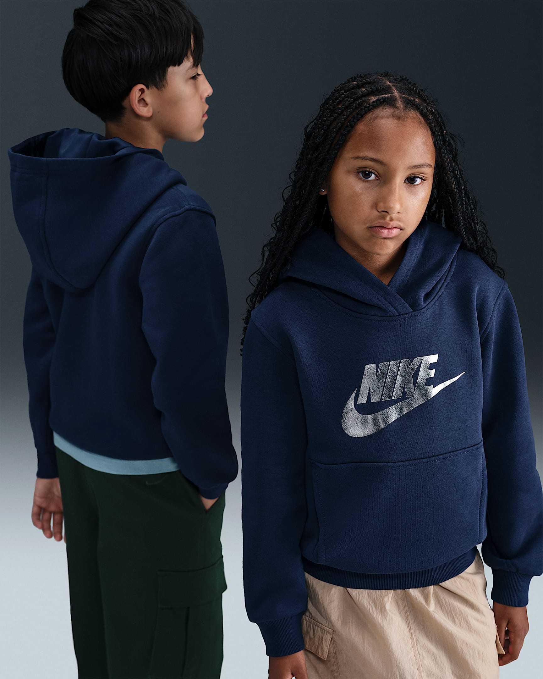 Nike Sportswear Club Fleece Big Kids' Hoodie - Midnight Navy/Metallic Silver