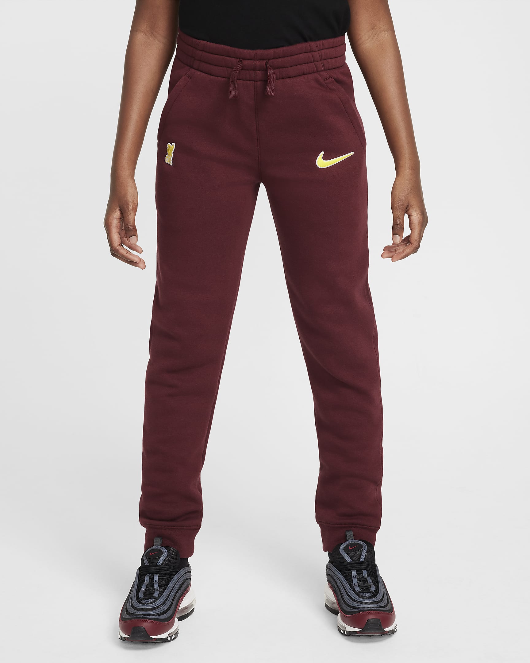 Liverpool F.C. Club Fleece Older Kids' (Boys') Nike Football Jogger - Dark Team Red/Chrome Yellow