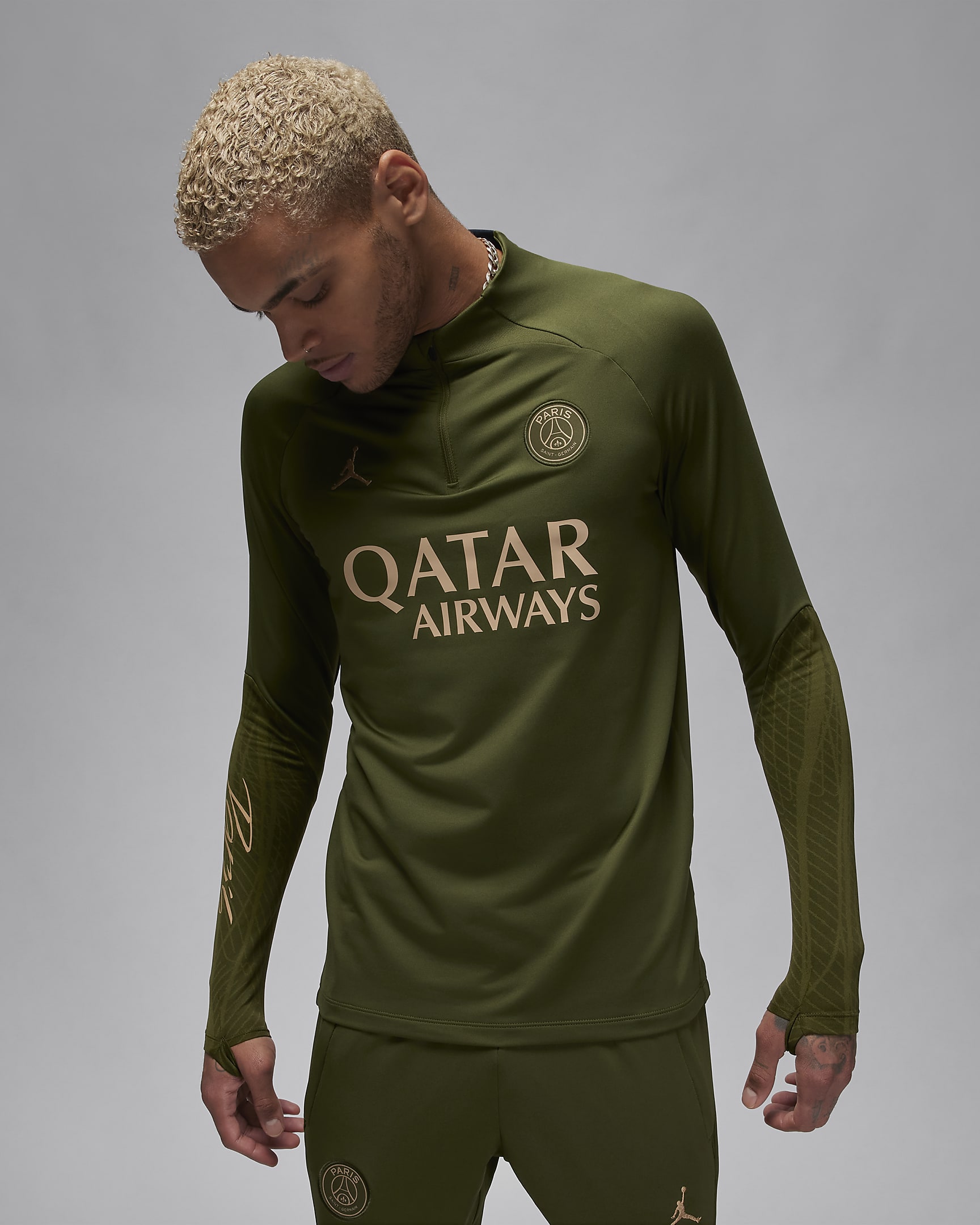 Paris Saint-Germain Strike Fourth Men's Jordan Dri-FIT Football Drill Top - Rough Green/Rough Green/Dark Obsidian/Hemp