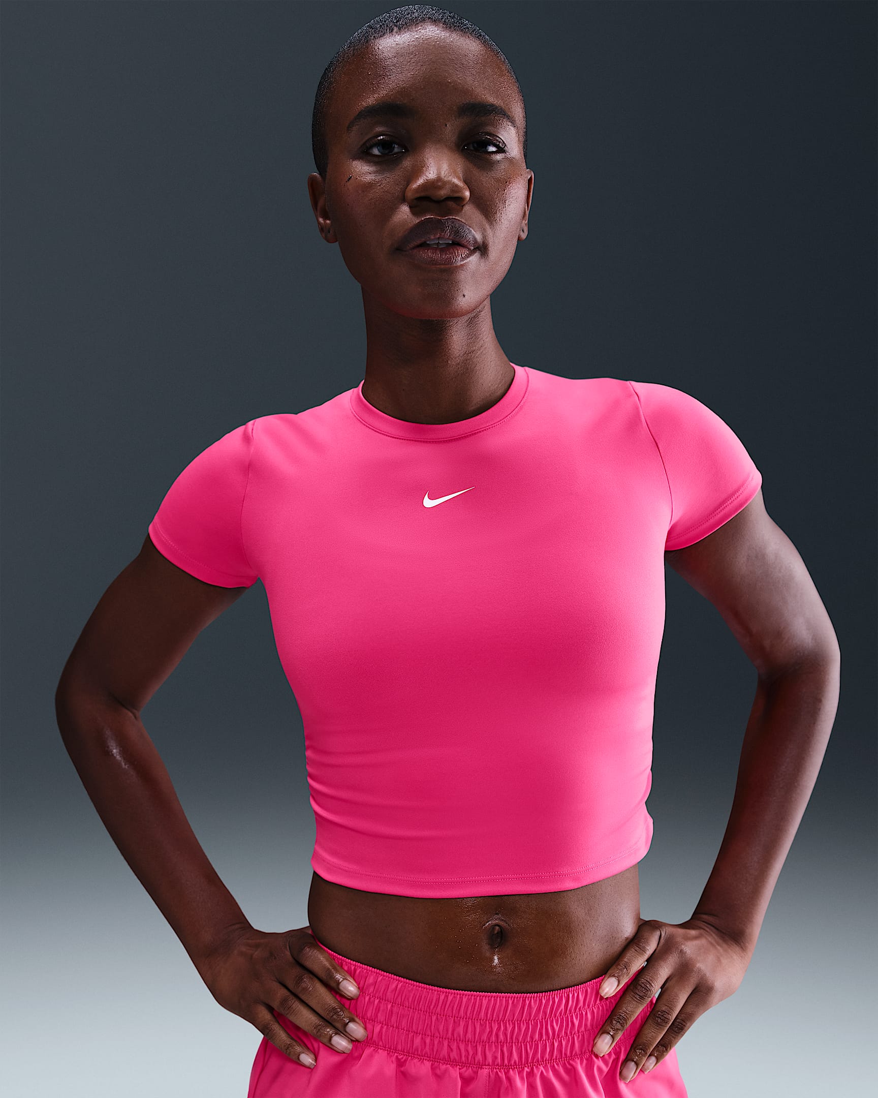Nike One Women's Dri-FIT Short-Sleeve Top - Rush Pink/White