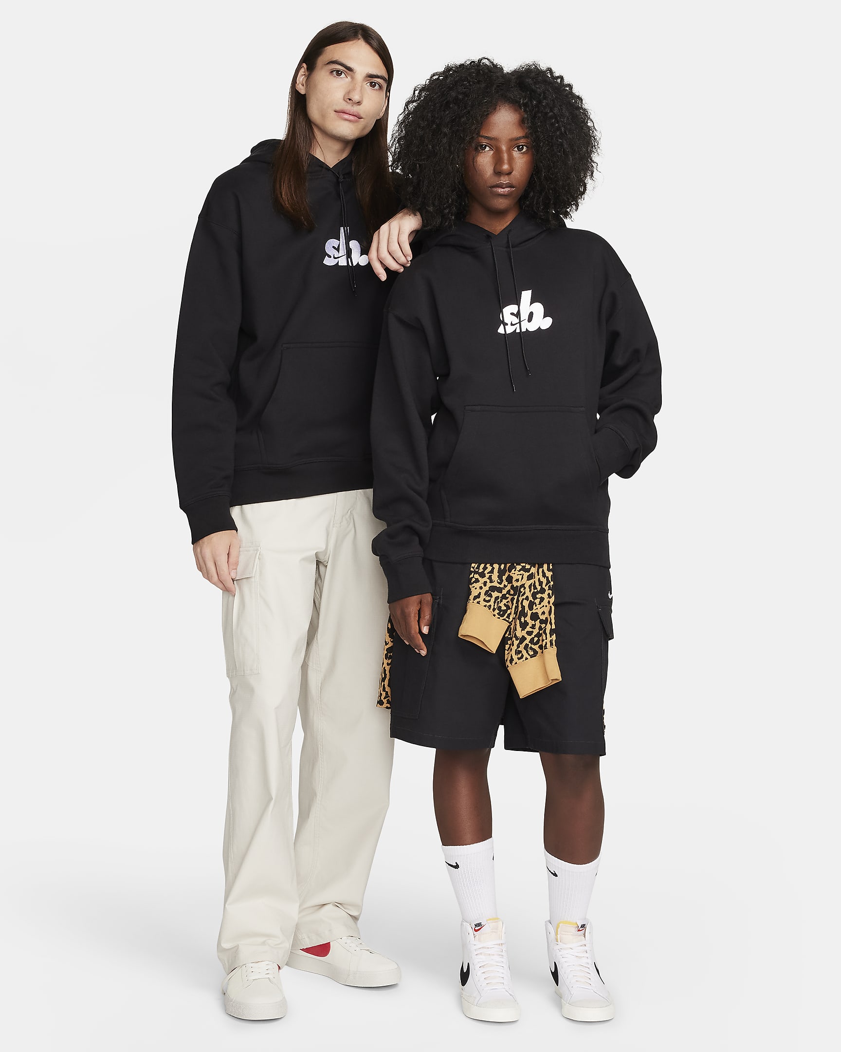 Sweat à capuche de skateboard en tissu Fleece Nike SB - Noir/Blanc