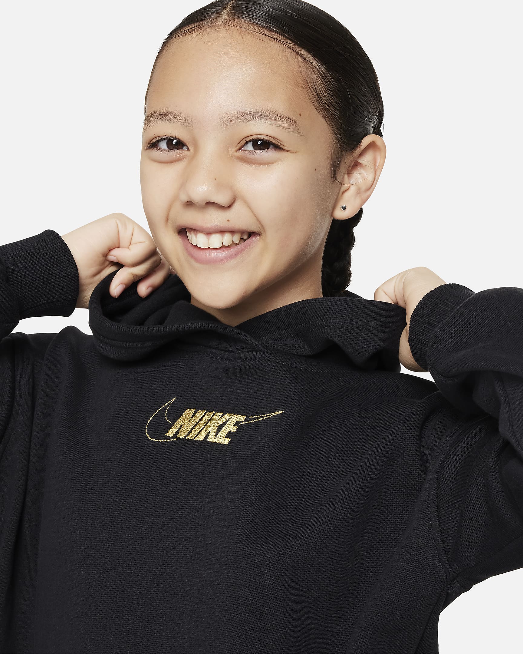 Nike Sportswear Club Fleece Big Kids' (Girls') Hoodie Dress - Black/Metallic Gold