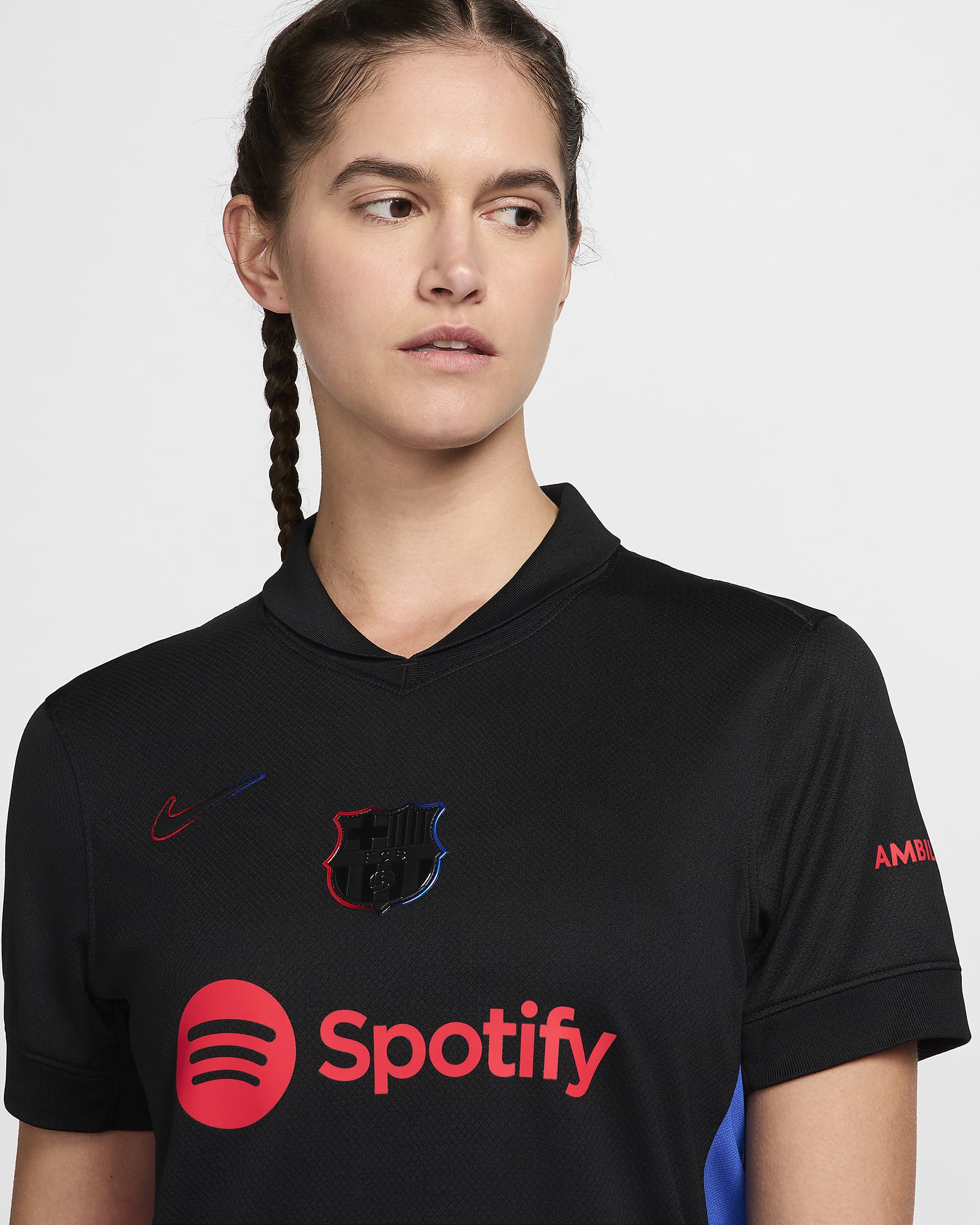 FC Barcelona 2024/25 Stadium Away Replika-Fußballtrikot mit Nike Dri-FIT-Technologie (Damen) - Schwarz/University Red/Hyper Royal/Schwarz