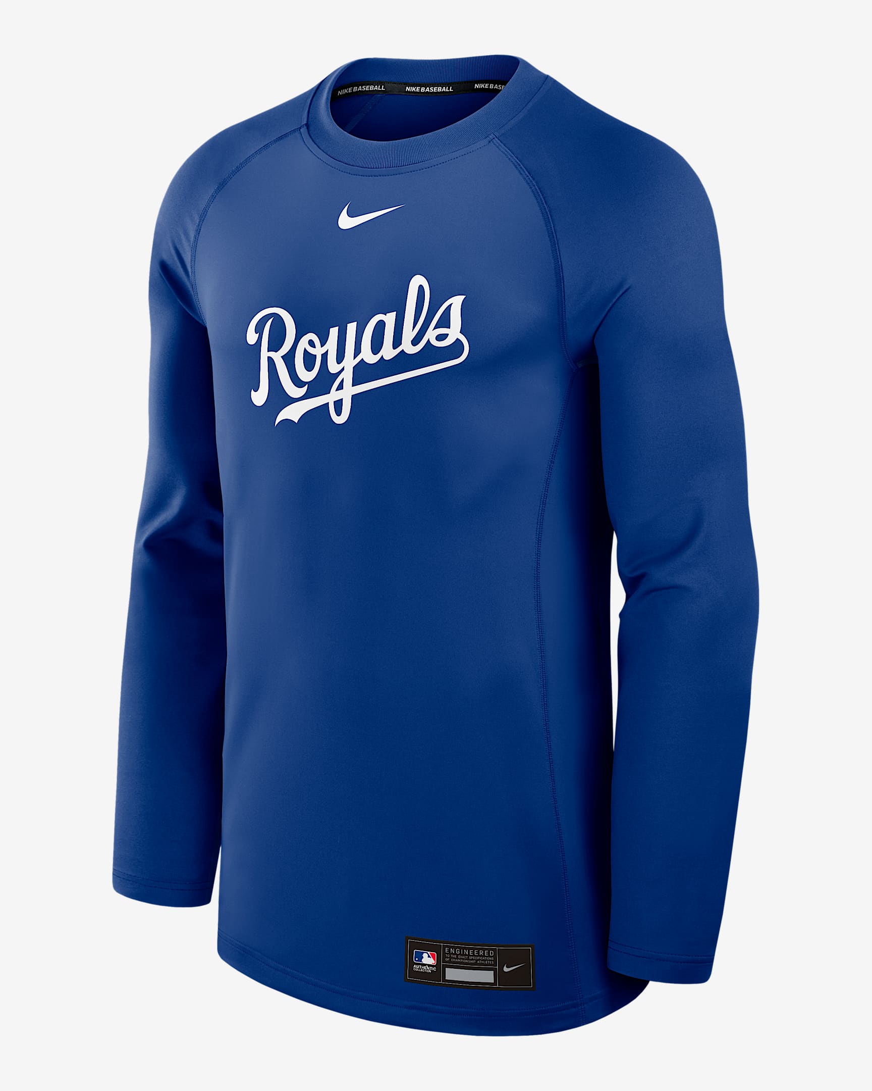 Sudadera de cuello redondo sin cierre Nike Dri-FIT de la MLB para hombre Kansas City Royals Authentic Collection Game Time - Royal