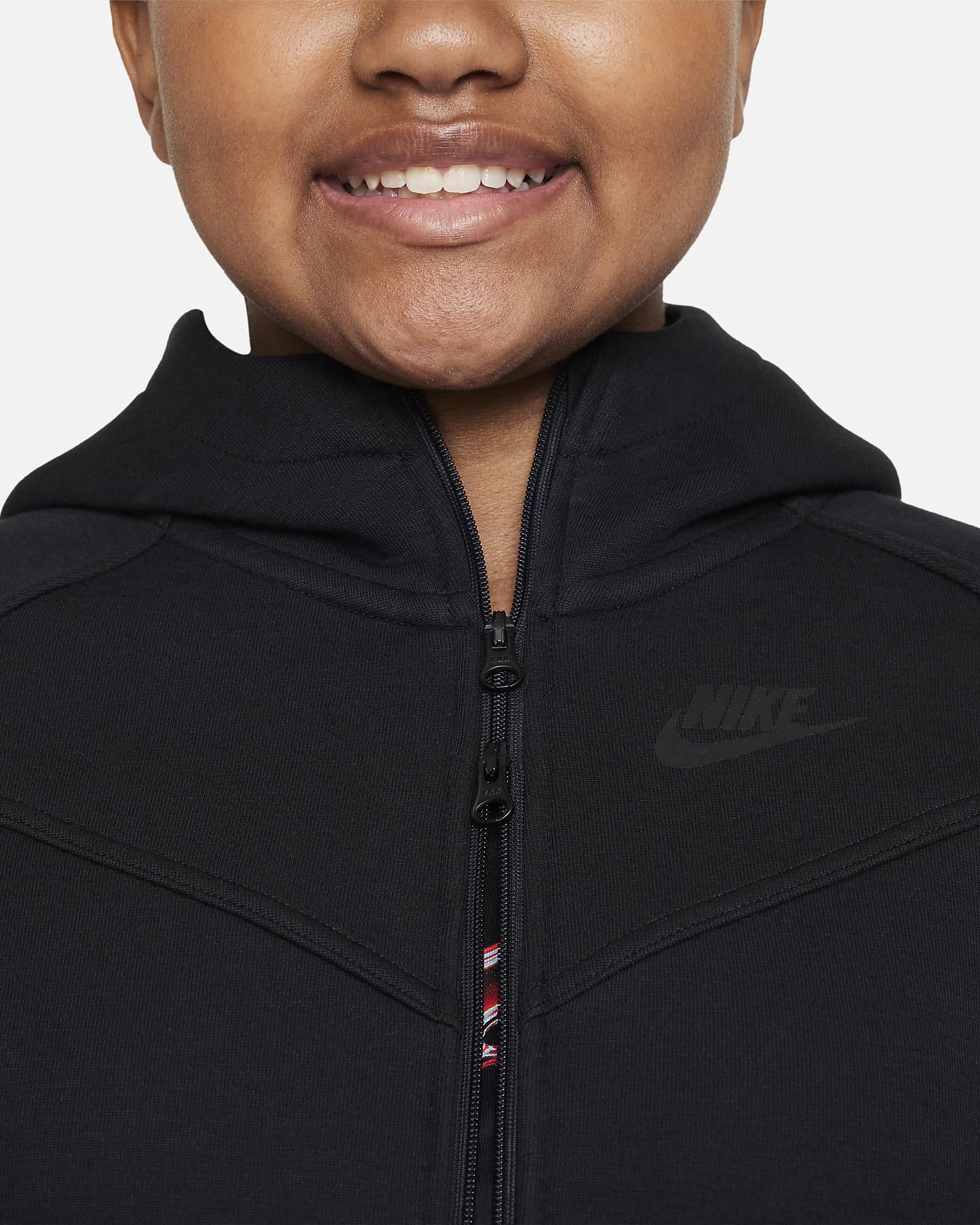 Mikina Nike Sportswear Tech Fleece s kapucí pro větší děti (dívky) a zipem po celé délce (rozšířená velikost) - Černá/Černá/Černá