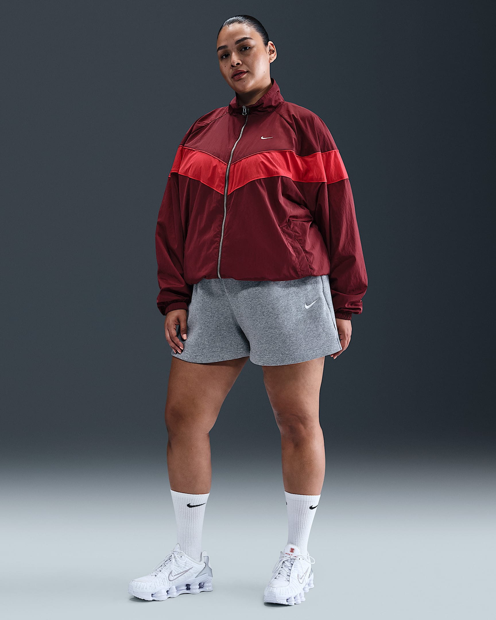 Shorts de tiro medio de 10 cm para mujer (talla grande) Nike Sportswear Phoenix Fleece - Gris oscuro jaspeado/Vela