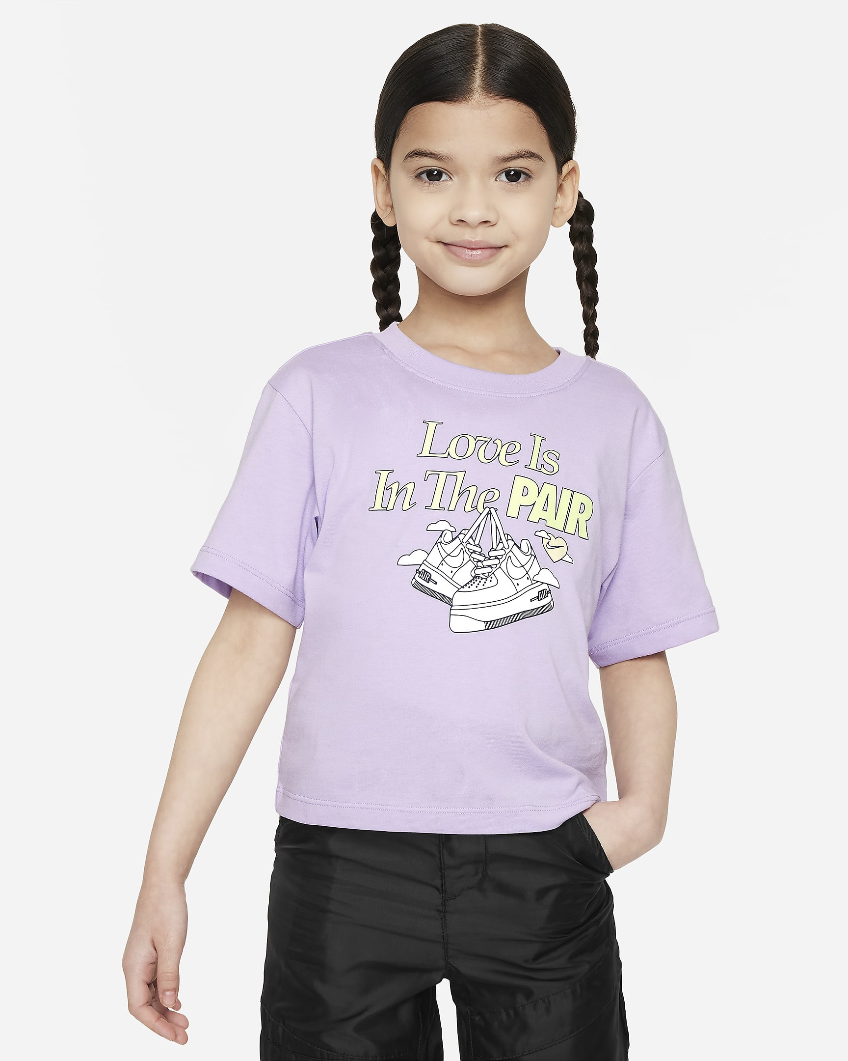 Playera para niños talla pequeña Nike Sweet Swoosh - Flor de lila