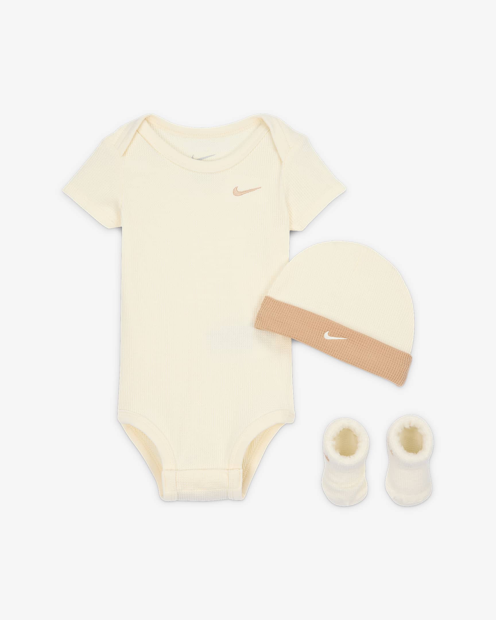 Nike Baby (6-12M) Waffle Knit Bodysuit 3-Piece Set - Pale Ivory