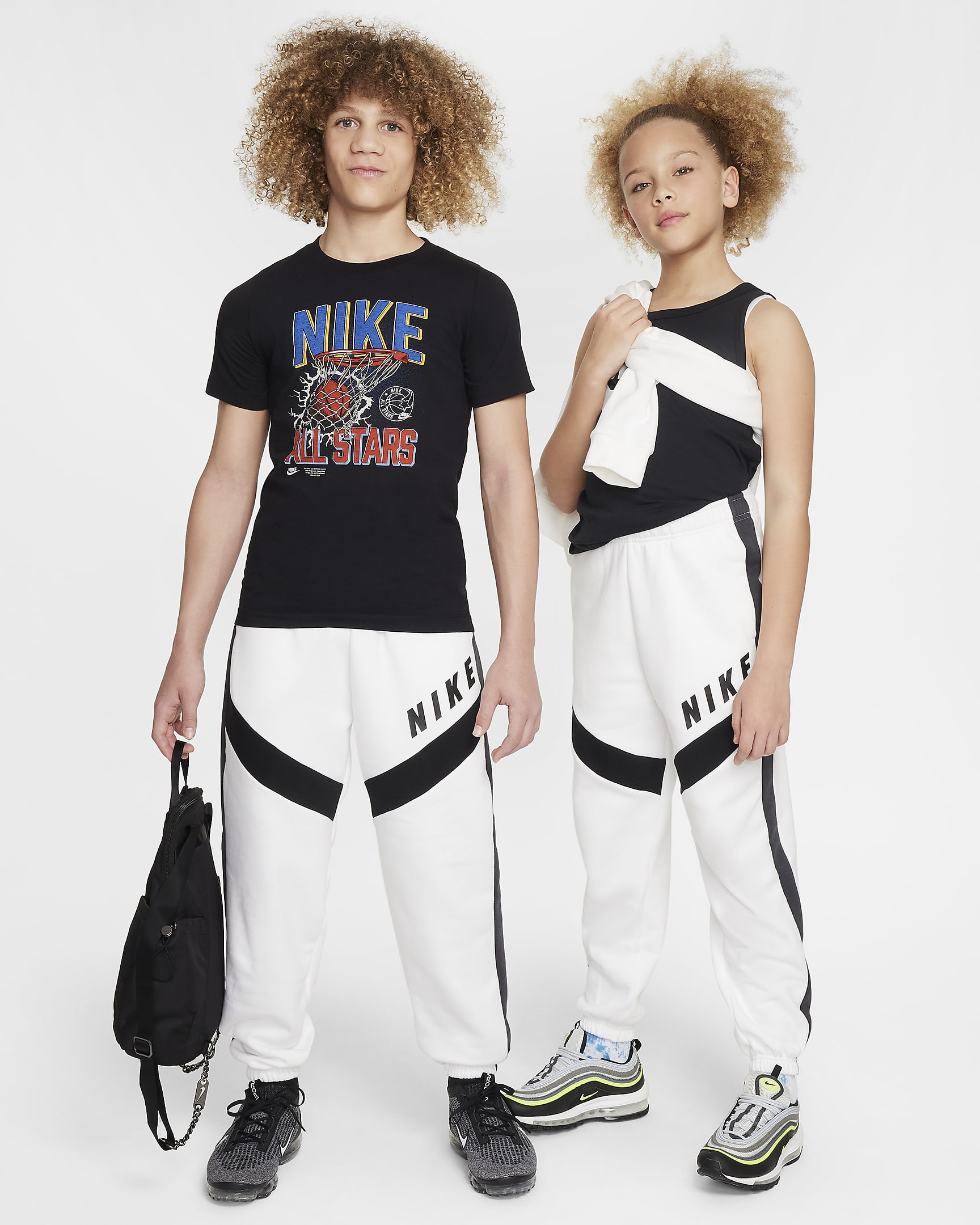 Nike Sportswear Older Kids' (Girls') Oversized Fleece Joggers - White/Dark Smoke Grey/Black