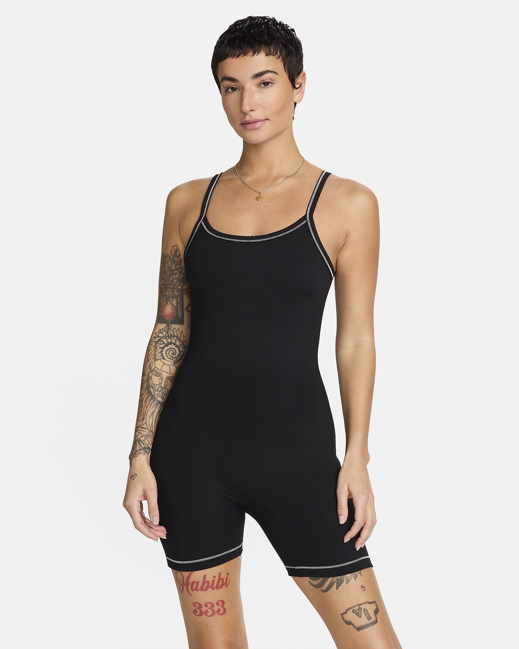 Nike One Women's Dri-FIT Short Bodysuit - Black/Light Orewood Brown/Cool Grey