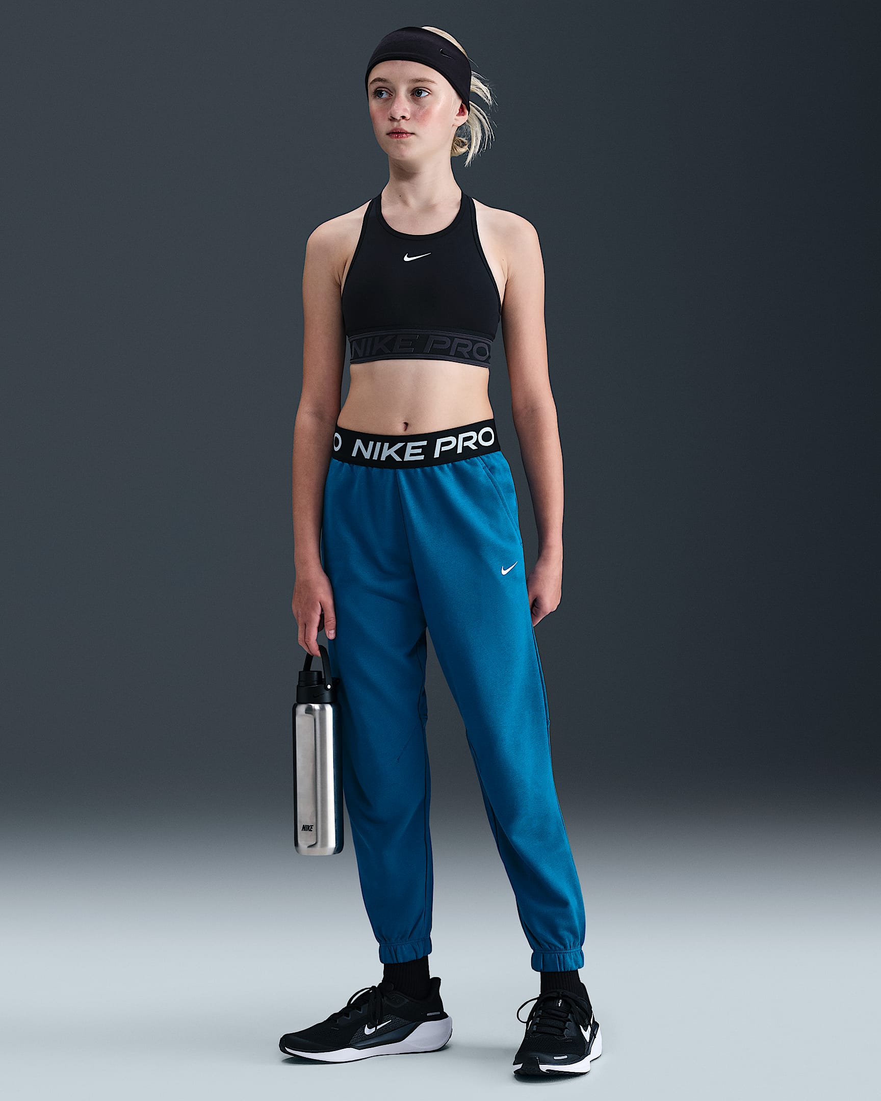 Nike Pro Fleece Big Kids' (Girls') Dri-FIT Joggers - Green Abyss/Green Abyss/Black/White