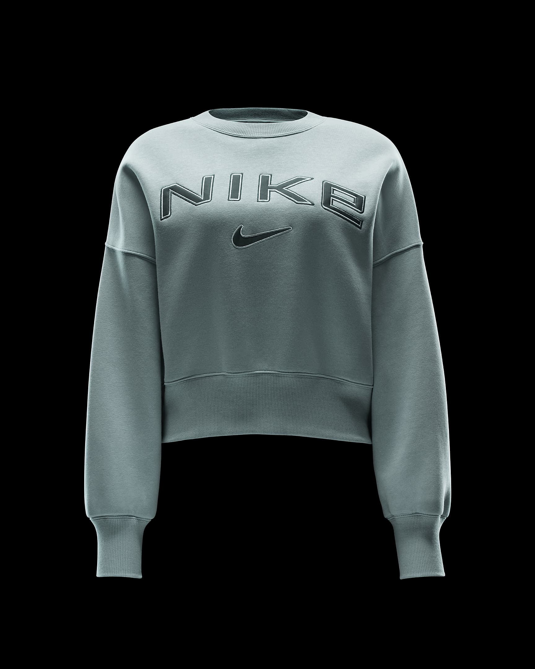 Damska bluza dresowa o dodatkowo powiększonym kroju z półokrągłym dekoltem i logo Nike Sportswear Phoenix Fleece - Jade Horizon/Light Orewood Brown/Sequoia