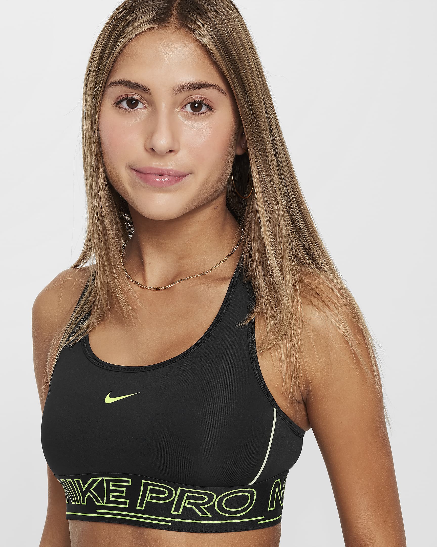 Nike Pro Swoosh Sostenidors esportius - Nena - Negre/Volt/Volt