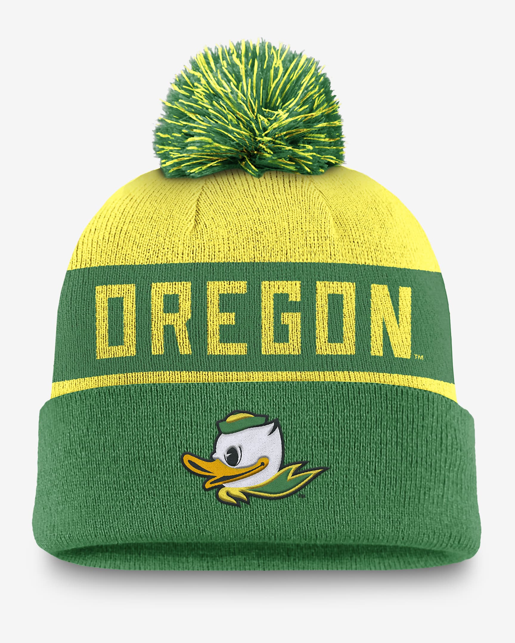 Oregon Ducks Primetime Peak Men's Nike College Cuffed Pom Beanie - Apple Green