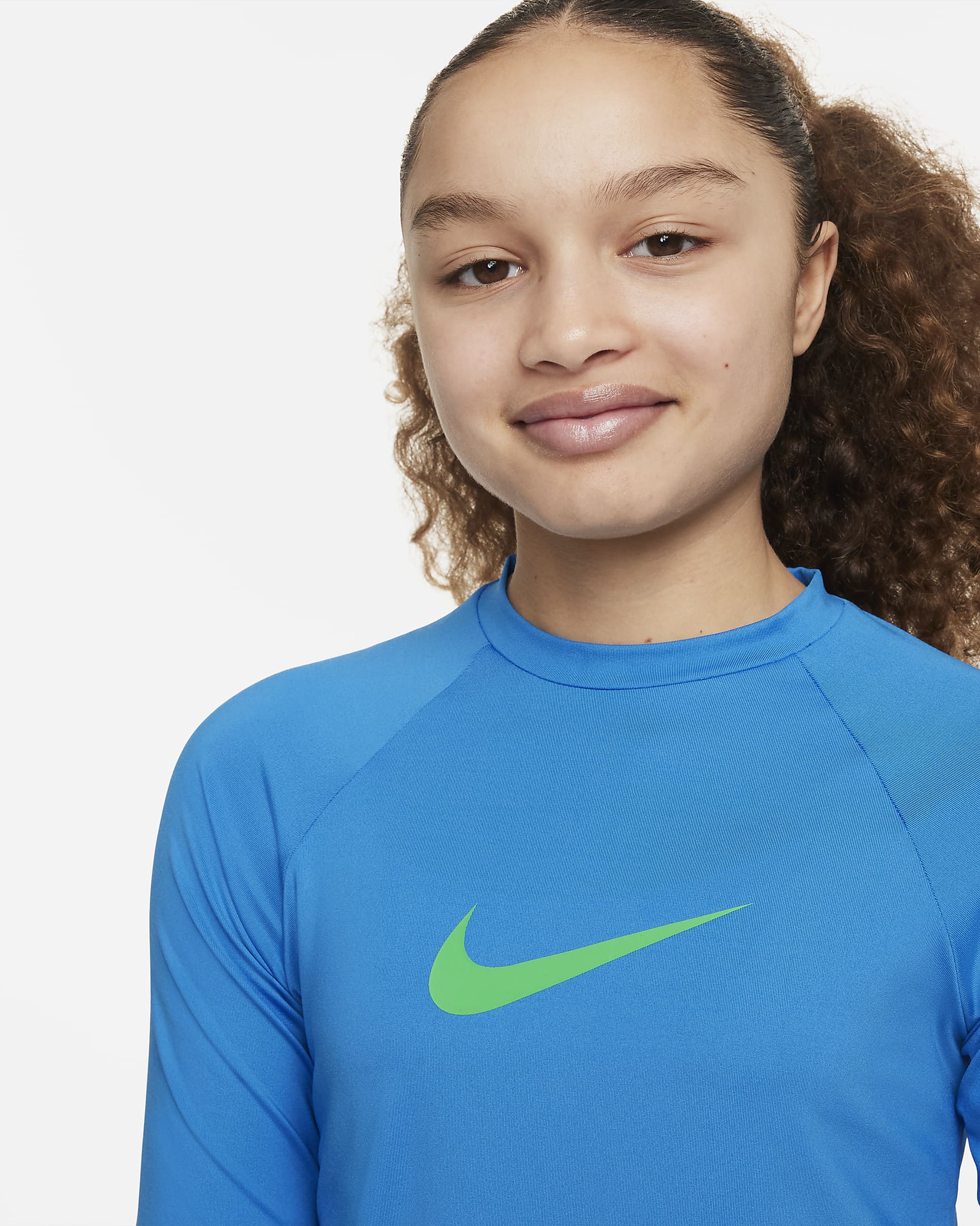 Playera Hydroguard de manga corta para niña talla grande Nike Swim - Azul foto