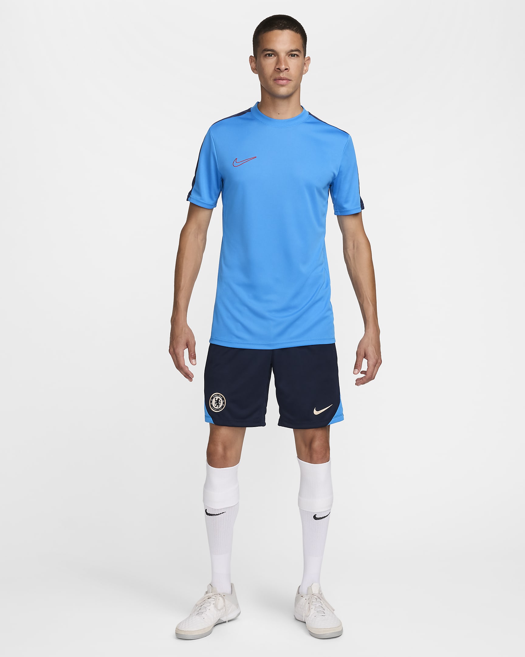 Chelsea F.C. Strike Men's Nike Dri-FIT Football Knit Shorts - Obsidian/Light Photo Blue/Guava Ice