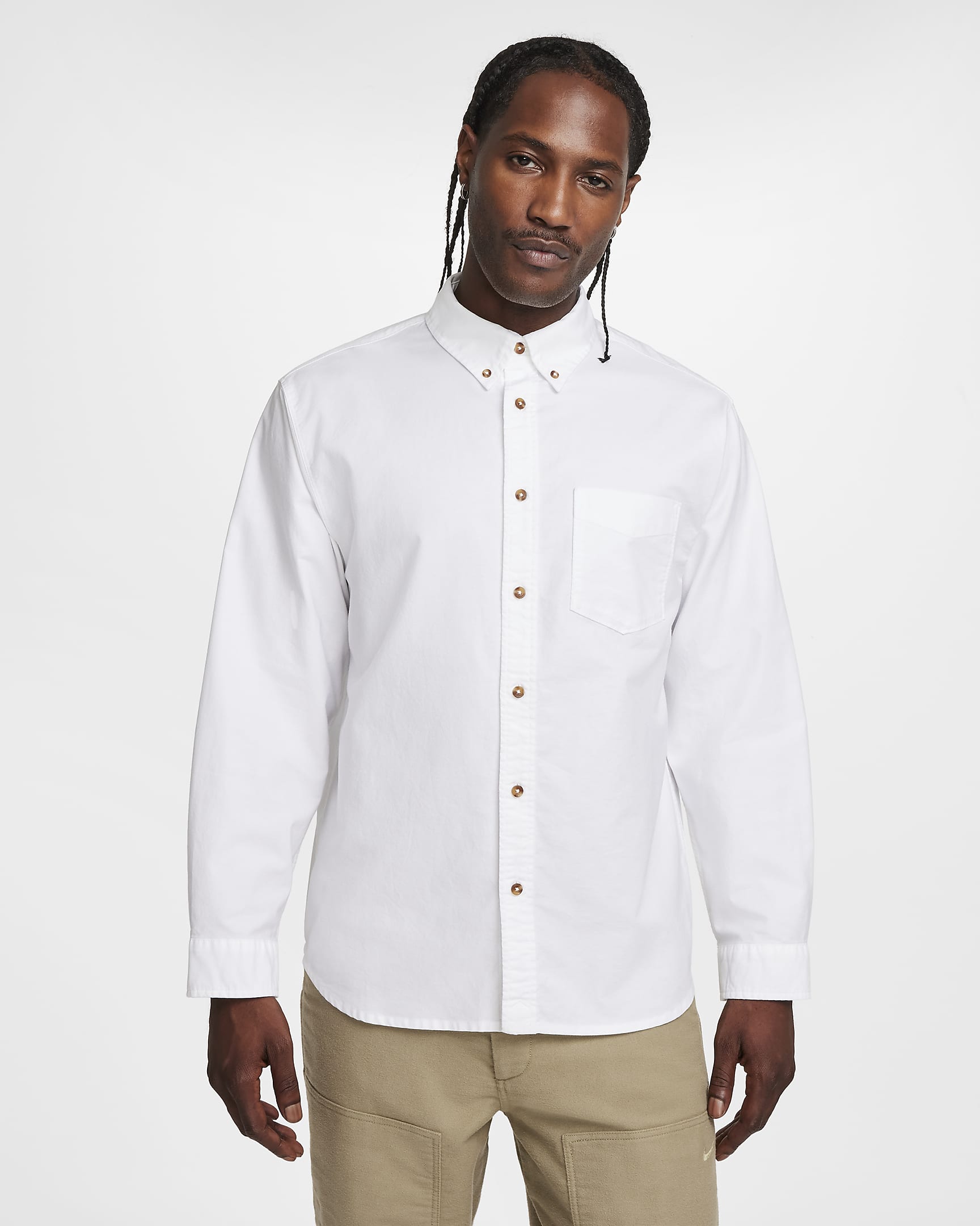 Nike Life Men's Long-Sleeve Oxford Button-Down Shirt - White/White/White