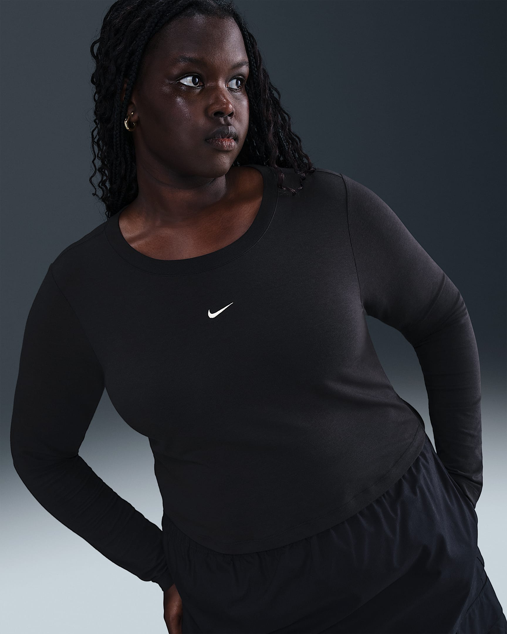 Nike Sportswear Chill Knit Women's Slim Long-Sleeve Cropped Top (Plus Size) - Black/Sail