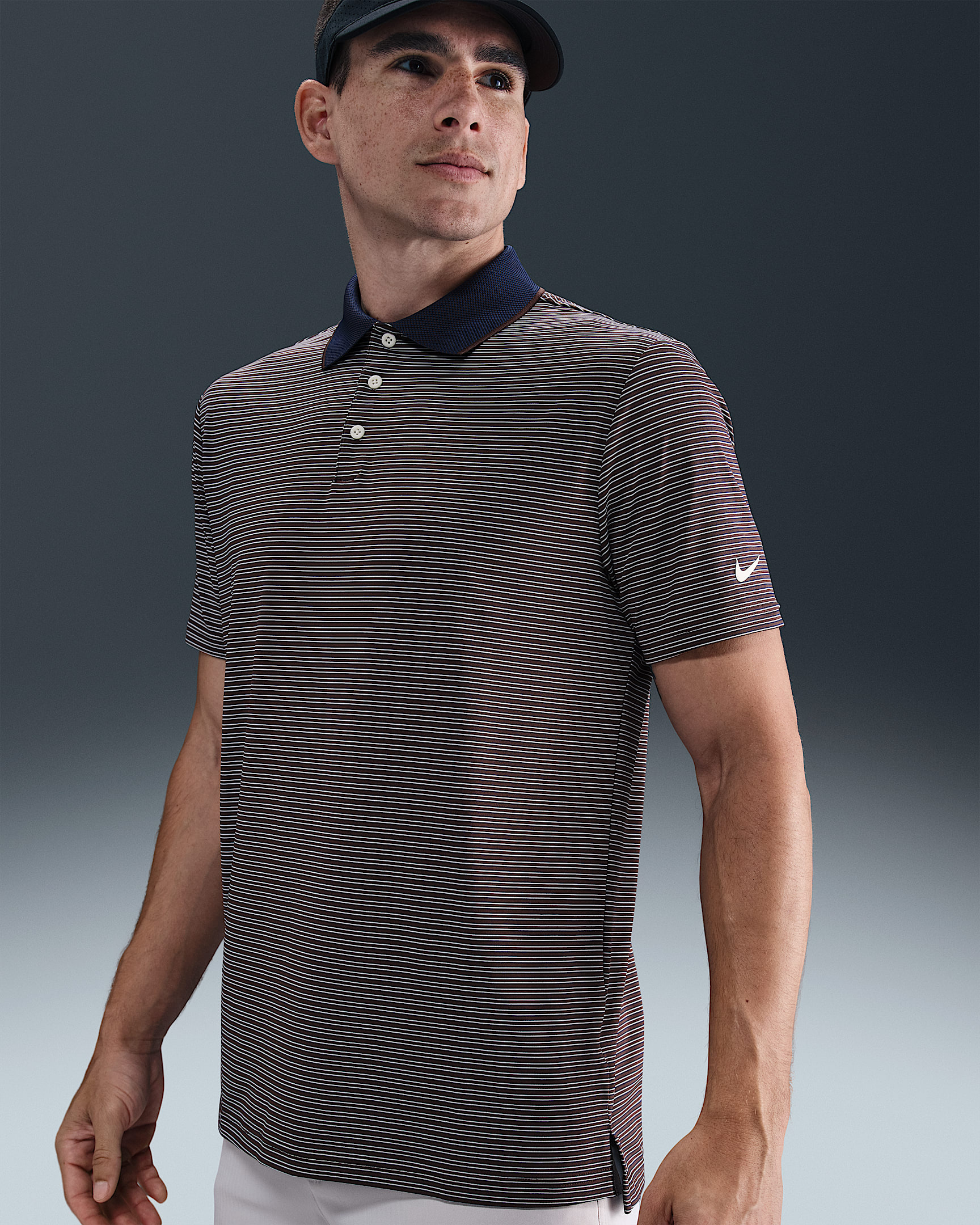 Nike Tour Men's Dri-FIT Striped Golf Polo - Baroque Brown/Pale Ivory
