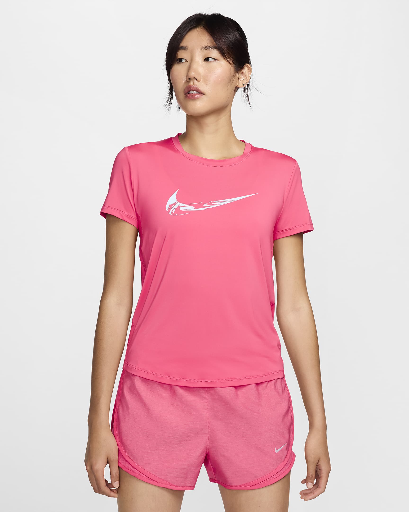 Nike One Women's Dri-FIT Short-Sleeve Graphic Running Top - Aster Pink/Glacier Blue