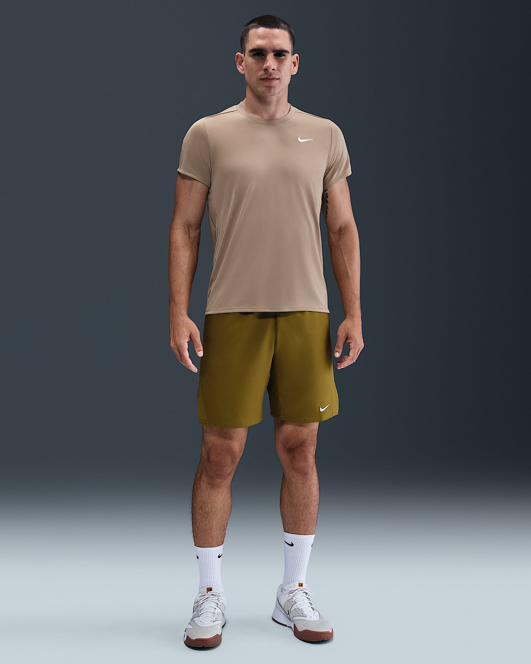 NikeCourt Victory Men's Dri-FIT 9" Tennis Shorts - Olive Flak/White