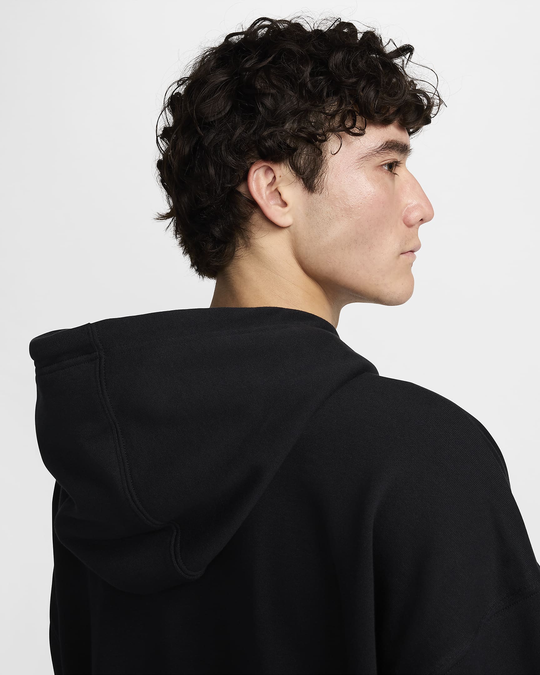 Nike Club Fleece Men's Oversized French Terry Pullover Hoodie - Black/Black/White