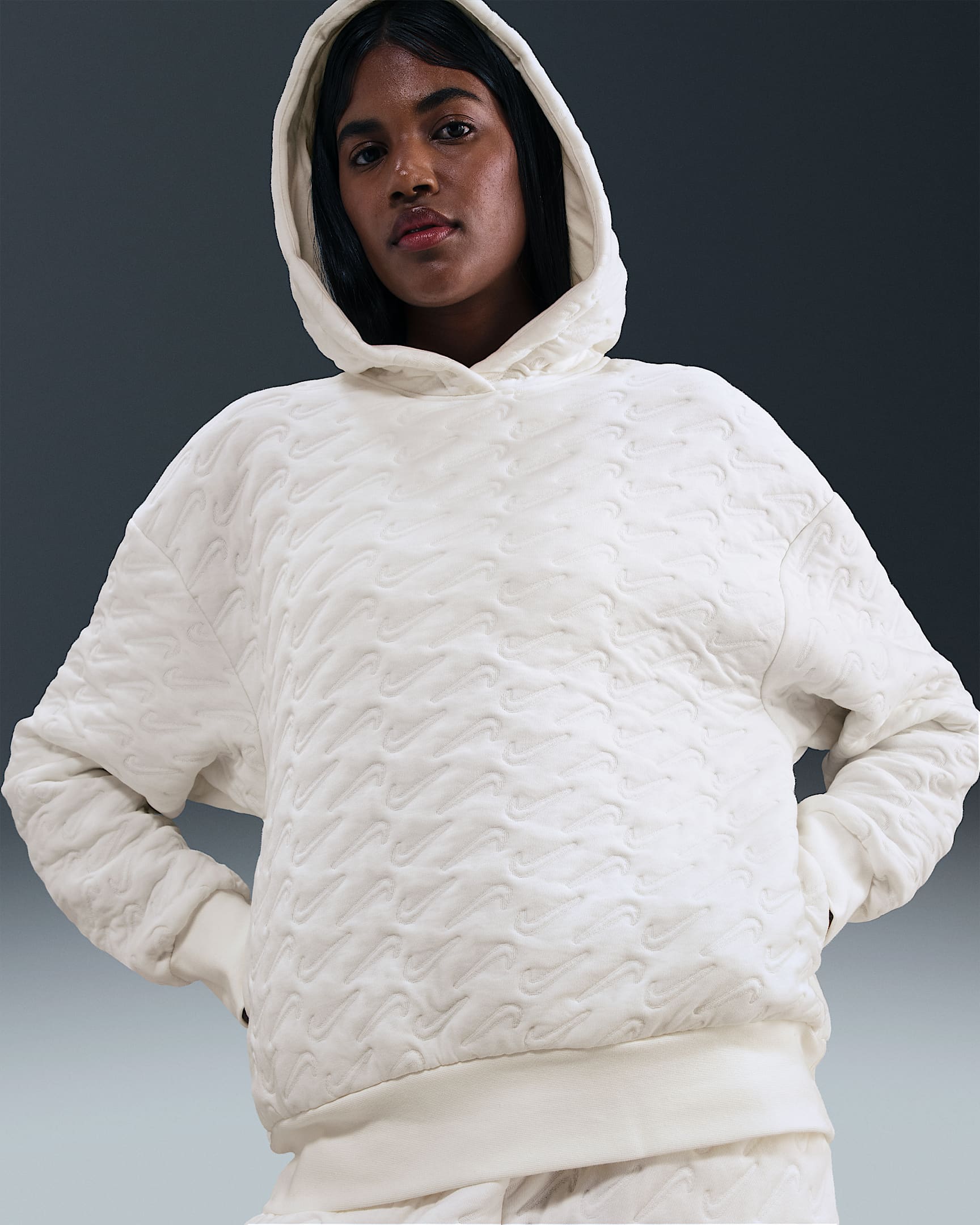 Felpa pullover ampia in jacquard con cappuccio Nike Sportswear Phoenix Fleece – Donna - Sail/Sanddrift