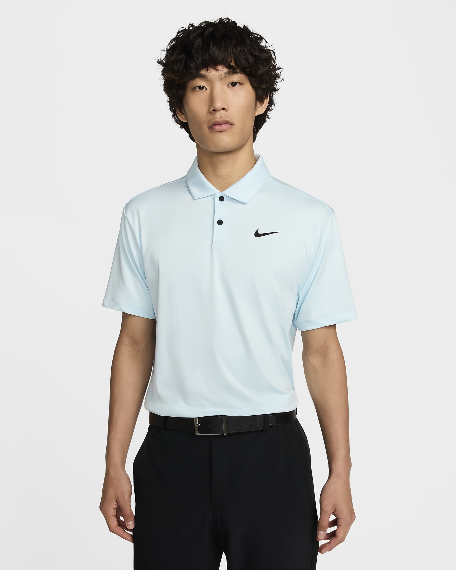 Nike Dri-FIT Tour 男款純色高爾夫球衫 - Glacier Blue/黑色