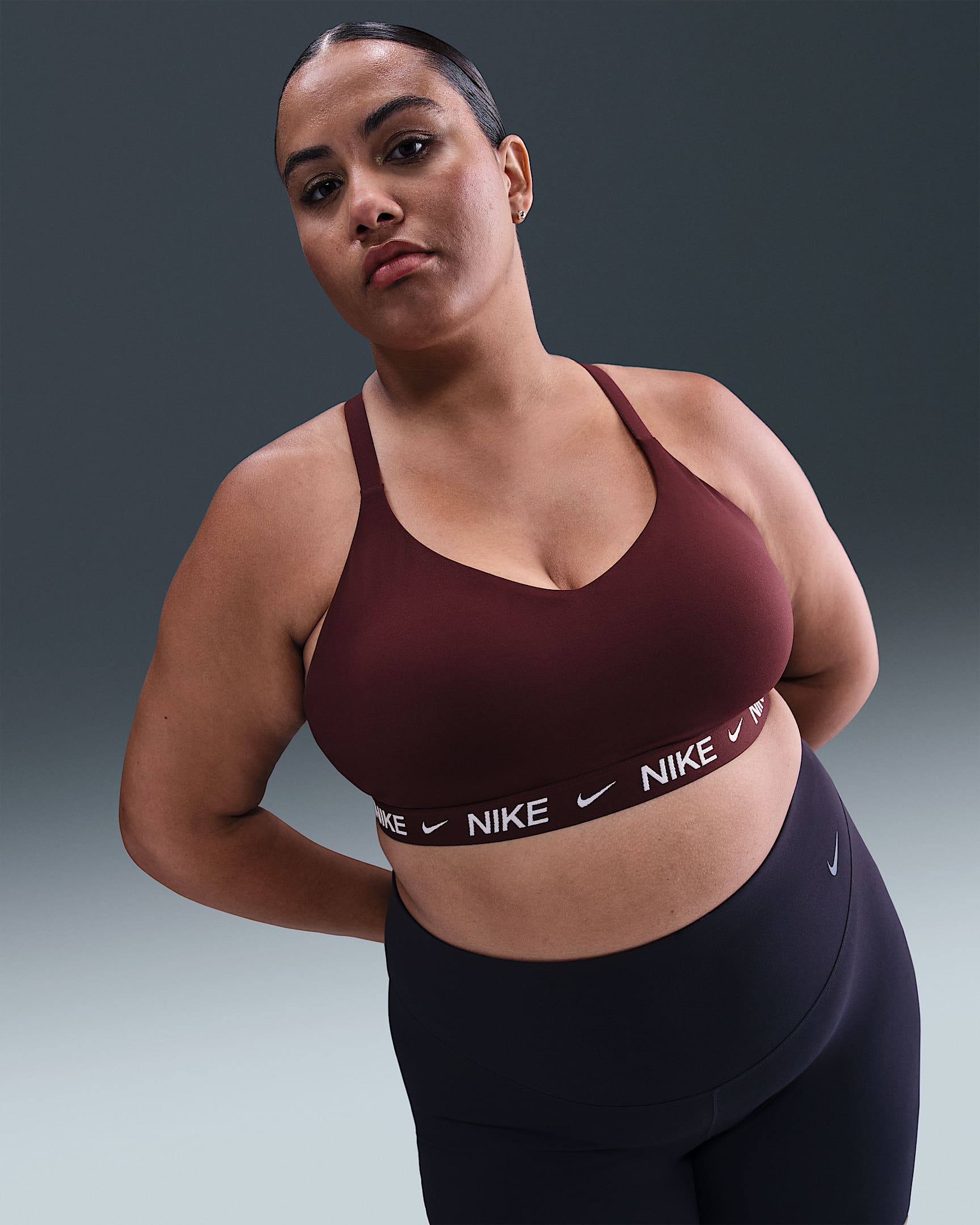 Nike Indy Light Support Women's Padded Adjustable Sports Bra (Plus Size) - Burgundy Crush/White