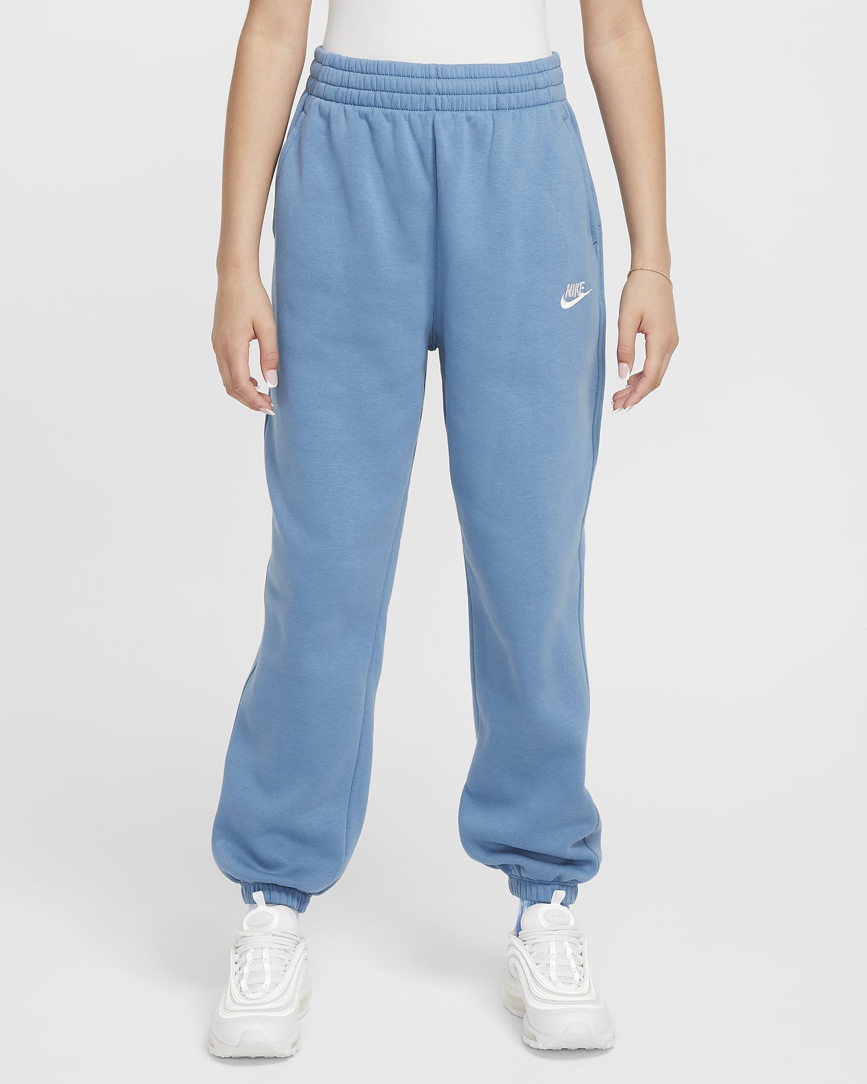 Nike Sportswear Club Fleece Older Kids' Loose Trousers - Aegean Storm/Aegean Storm/White