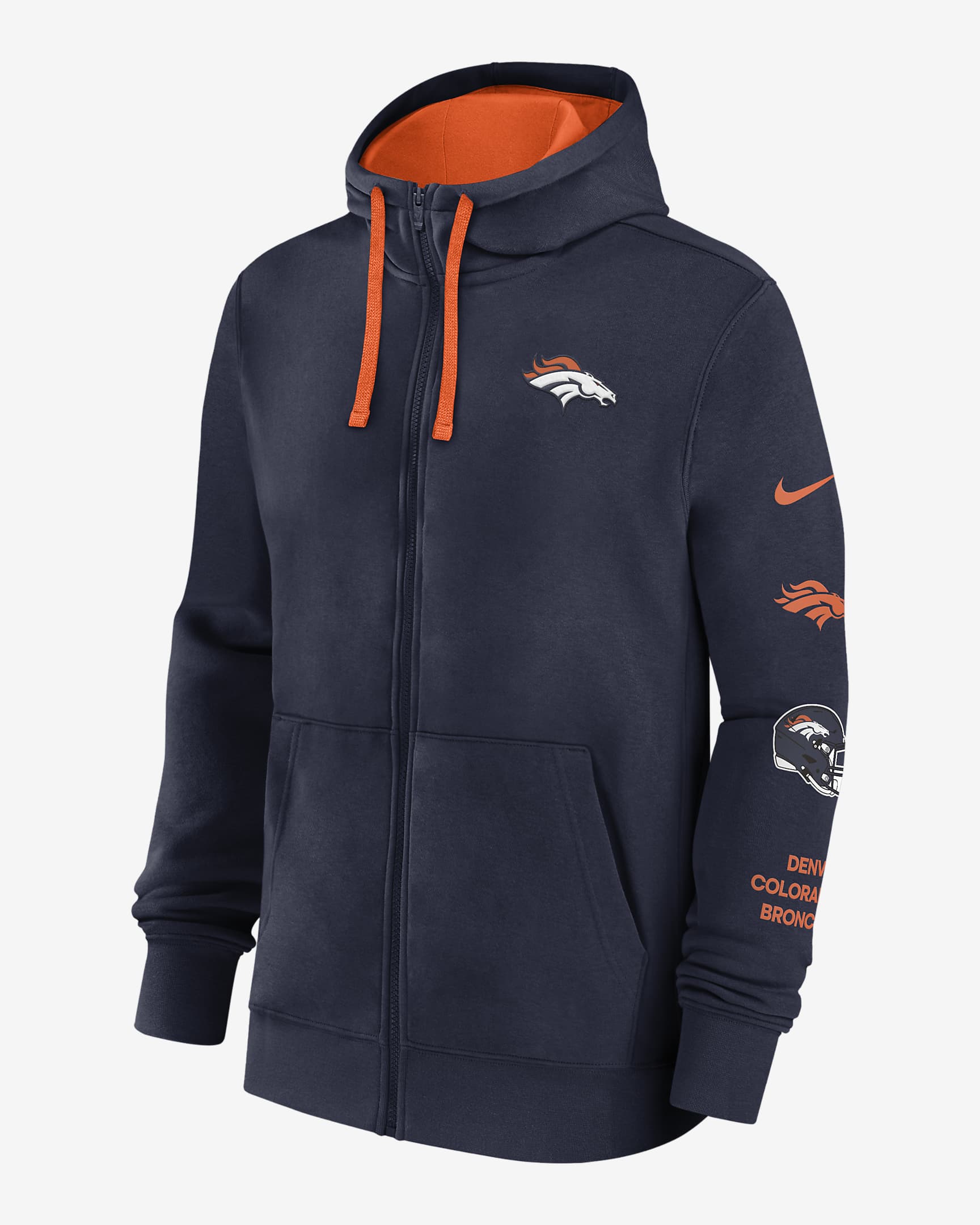 Denver Broncos Club Men's Nike NFL FullZip Hoodie.