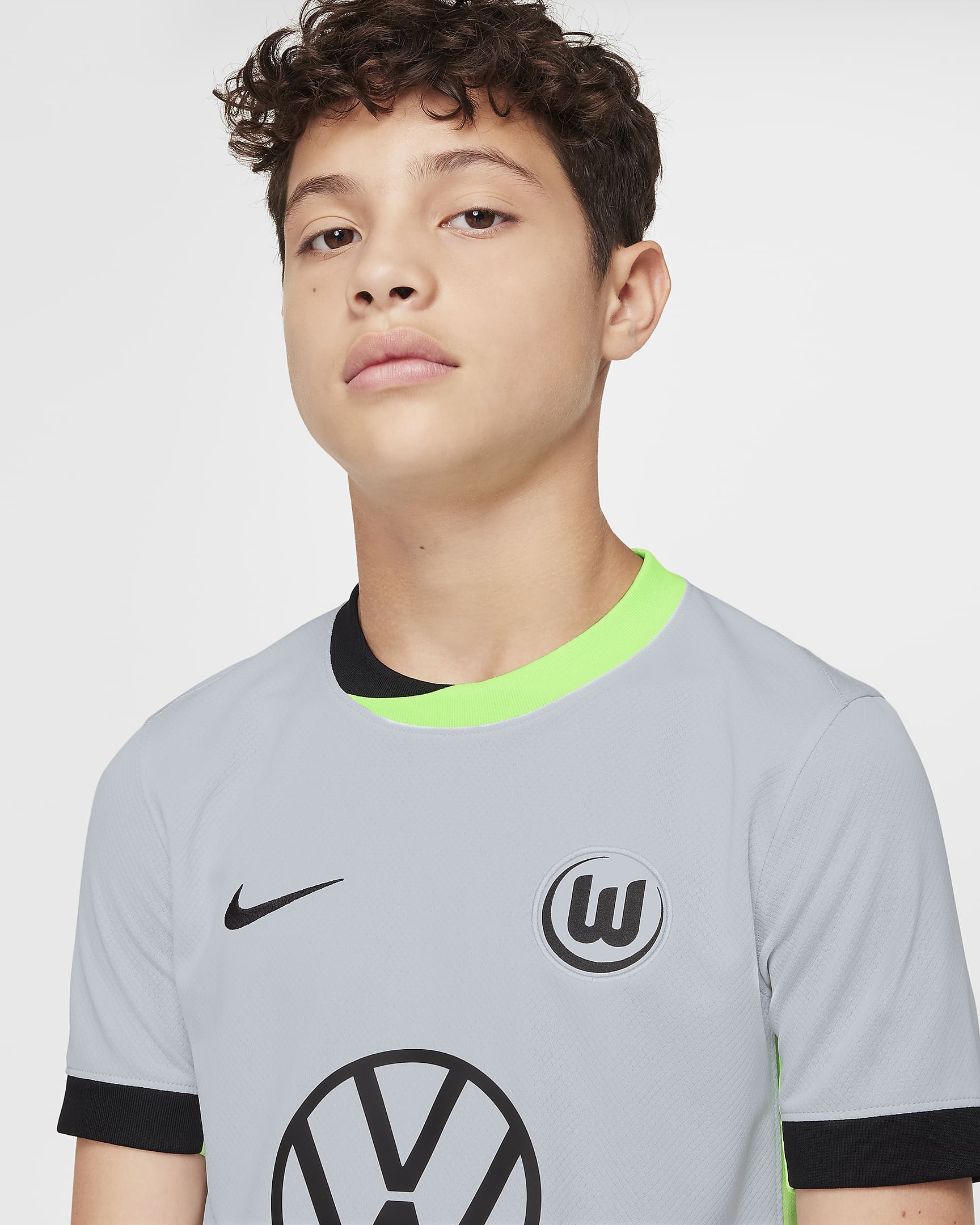 Tercera equipación Stadium VfL Wolfsburgo 2024/25 Camiseta de fútbol Replica Nike Dri-FIT - Niño/a - Pure Platinum/Sub Lime/Negro/Negro